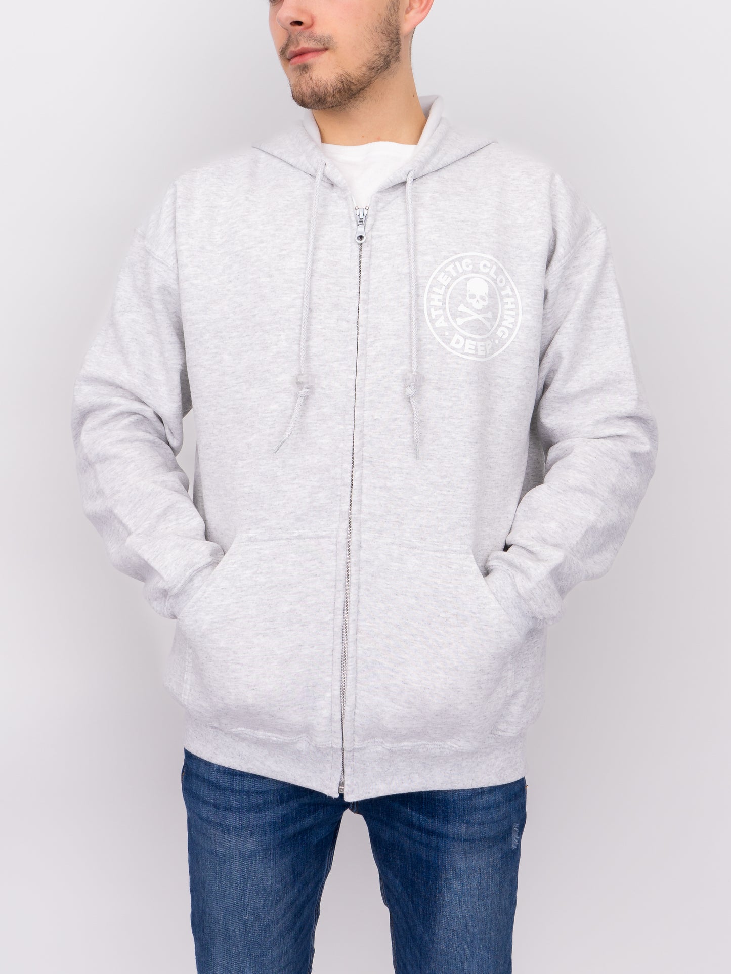 Athletic Hooded Sweatshirt (Zip) - Ash Grey - DEEP Clothing