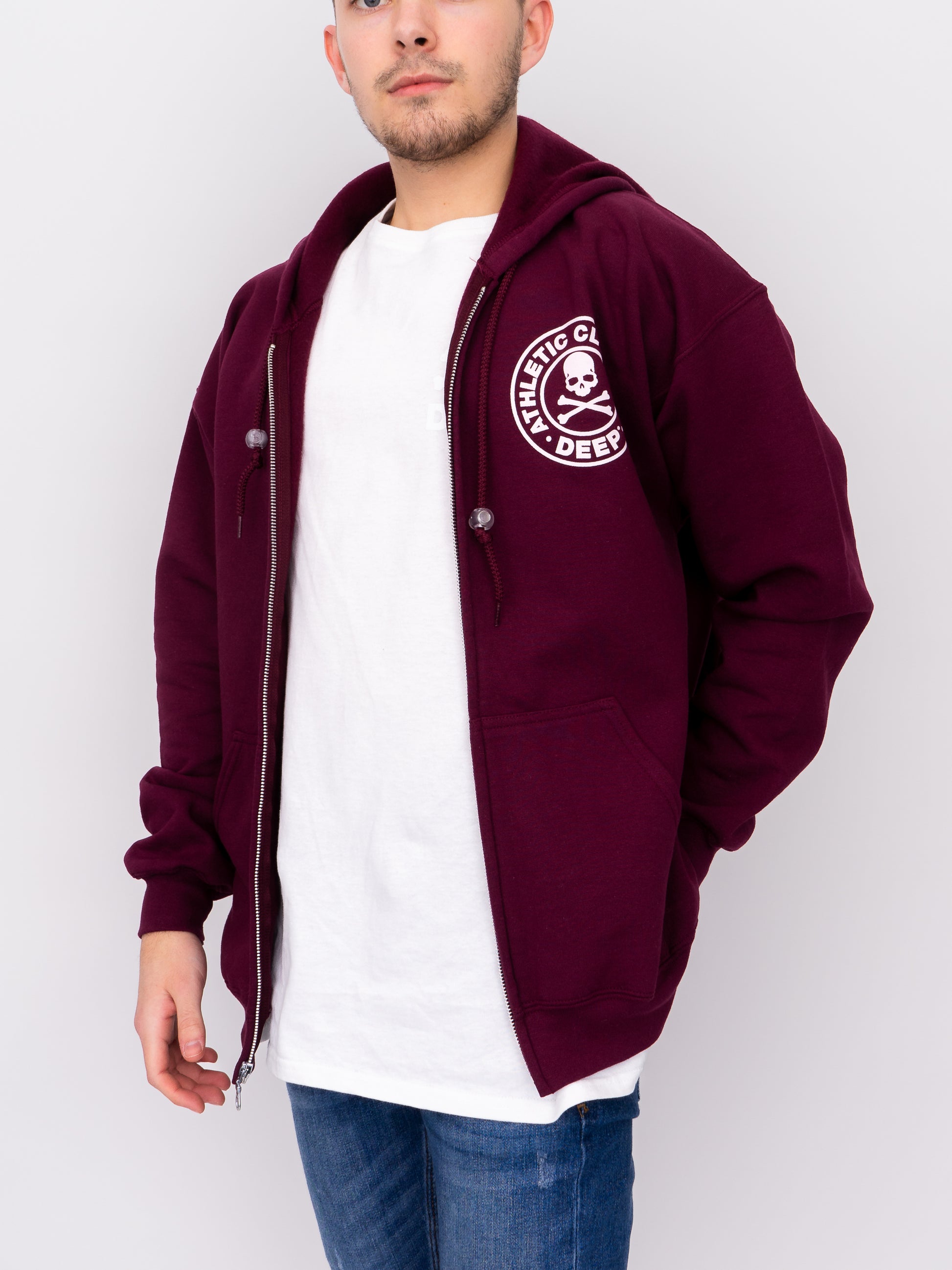 Athletic Hooded Sweatshirt (Zip) - Maroon - DEEP Clothing