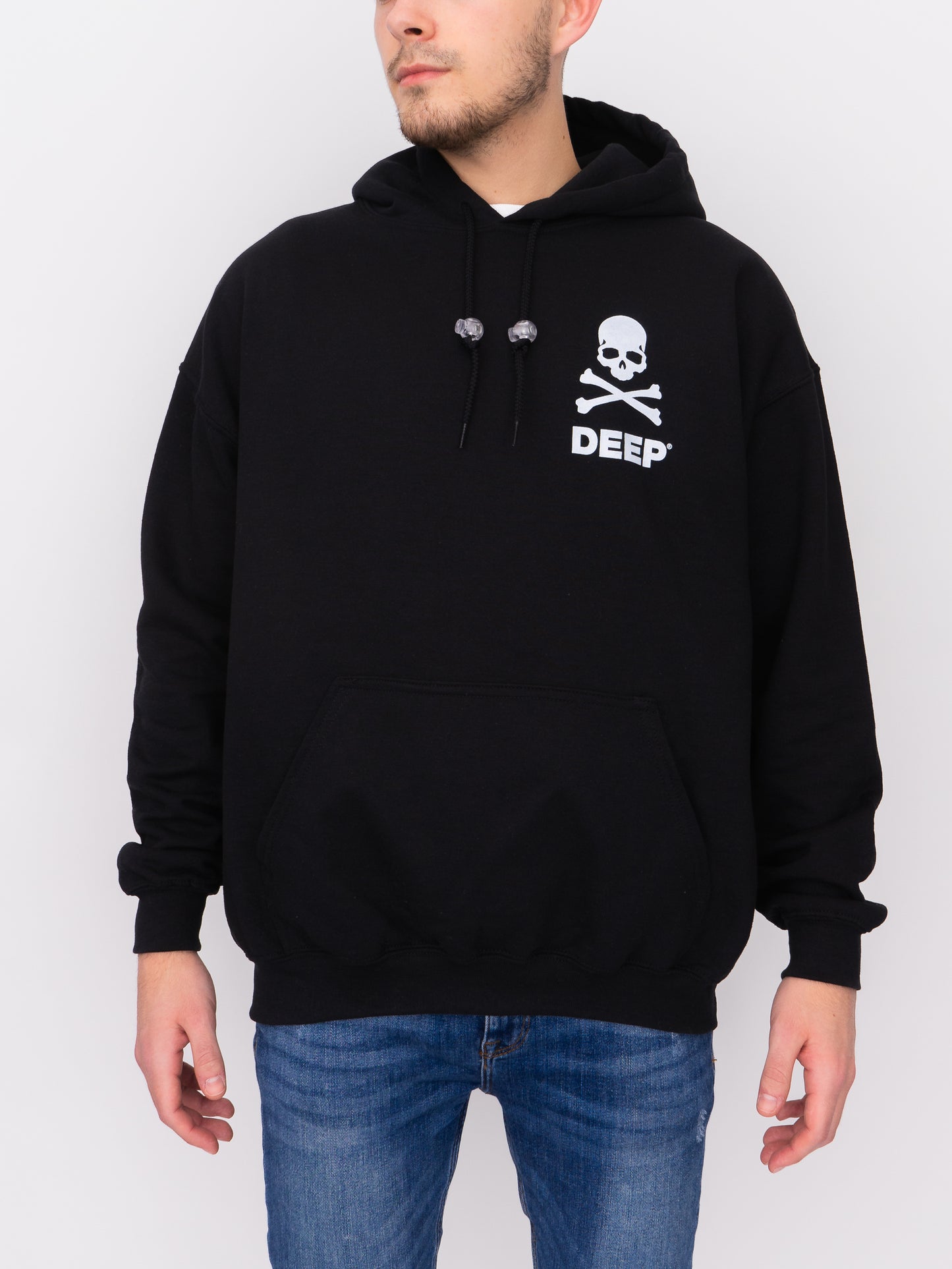 Crossbones Hooded Sweatshirt - Black / White - DEEP Clothing