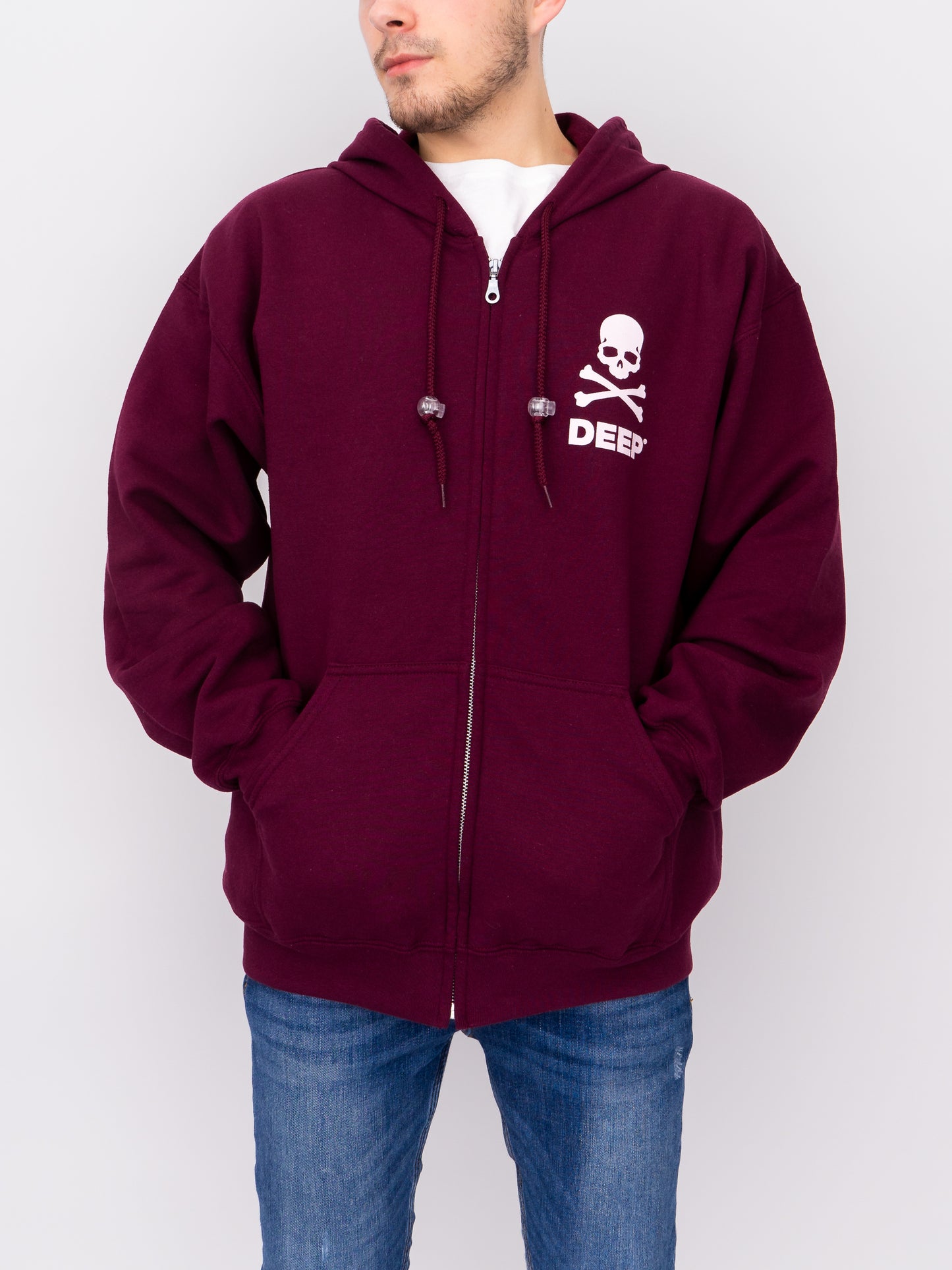 Crossbones Hooded Sweatshirt (Zip) - Maroon - DEEP Clothing