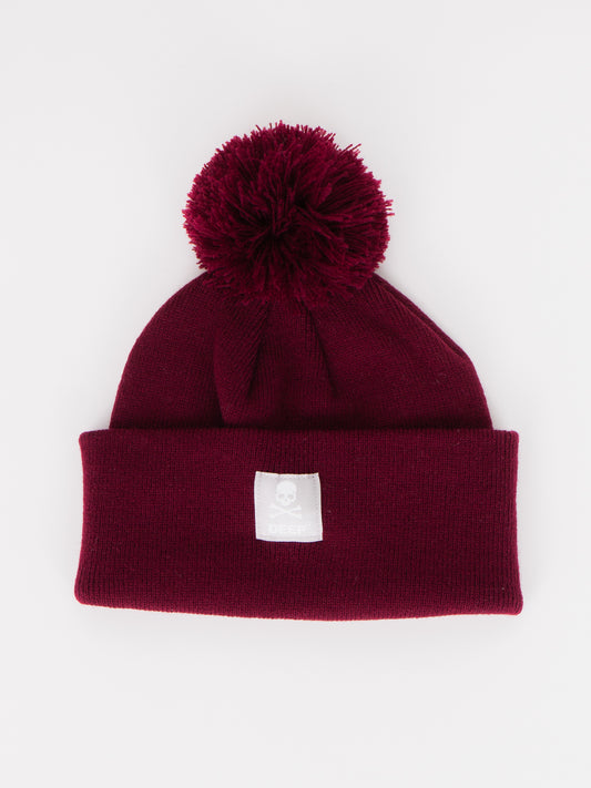 Crossbones Bobble Hat - Maaroon - DEEP Clothing