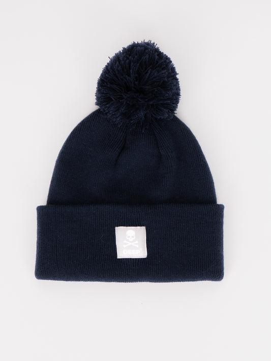Crossbones Bobble Hat - French Navy - DEEP Clothing