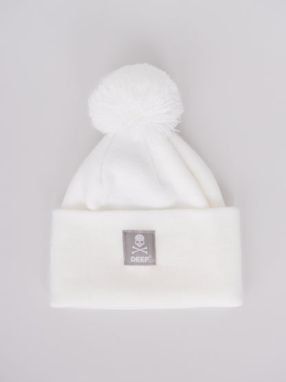 Crossbones Bobble Hat - White - DEEP Clothing