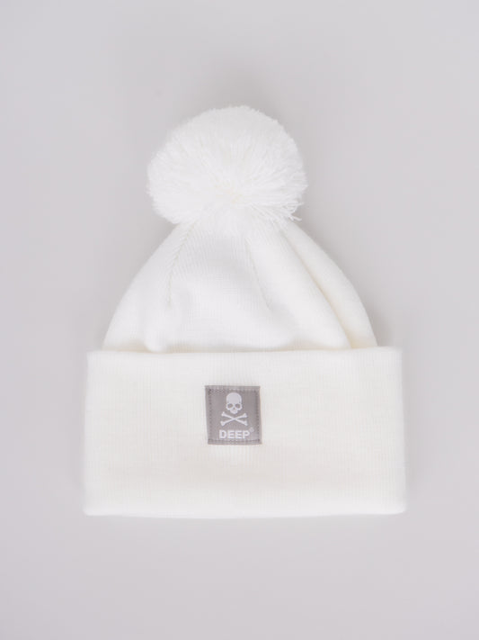 Crossbones Bobble Hat - White - DEEP Clothing