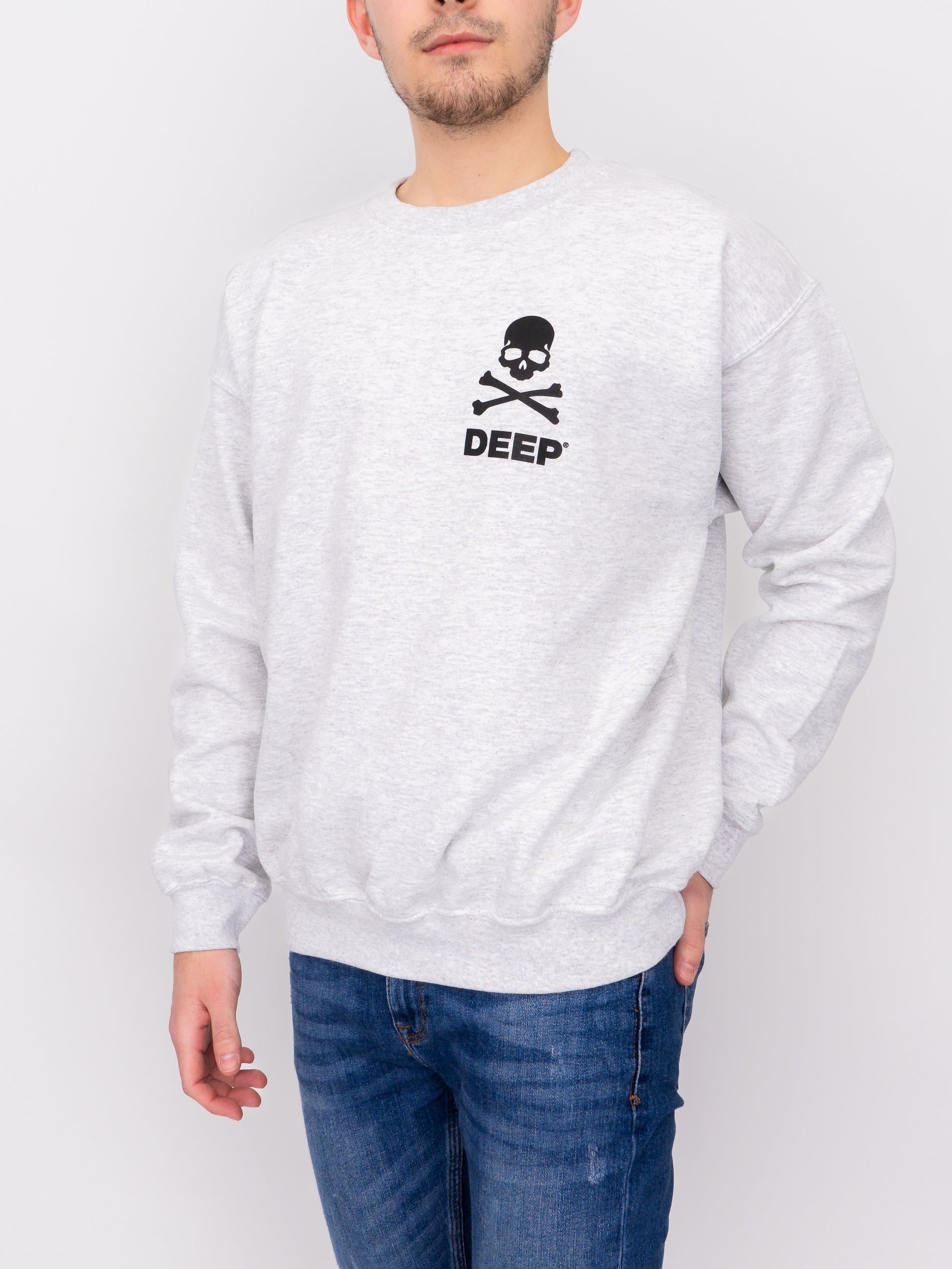 Crossbones Crew Neck Sweatshirt - Ash Grey - DEEP Clothing