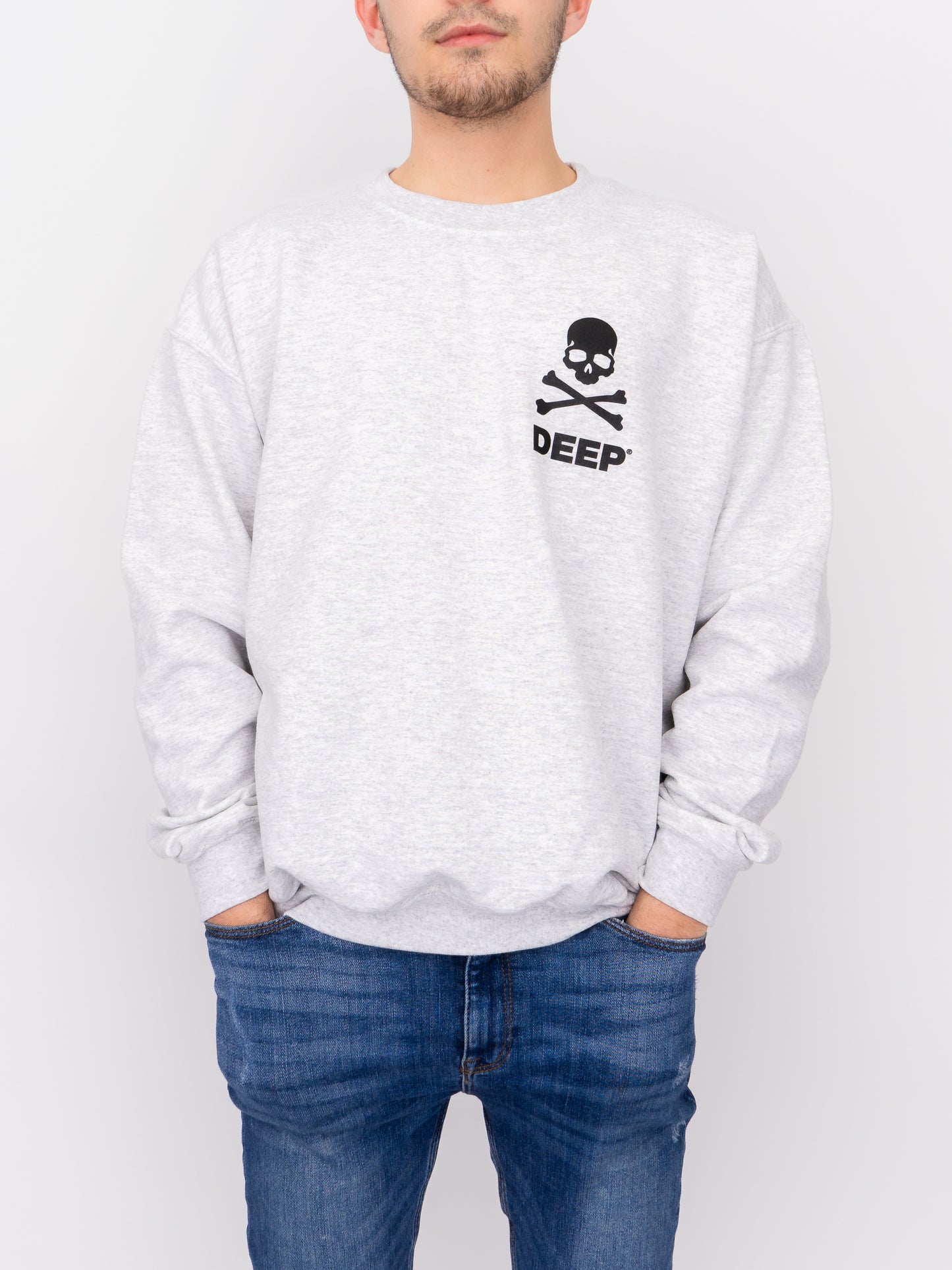 Crossbones Crew Neck Sweatshirt - Ash Grey - DEEP Clothing
