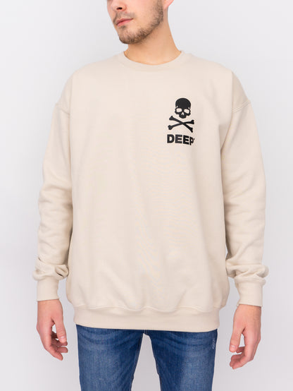 Crossbones Crew Neck Sweatshirt - Sand / Black - DEEP Clothing