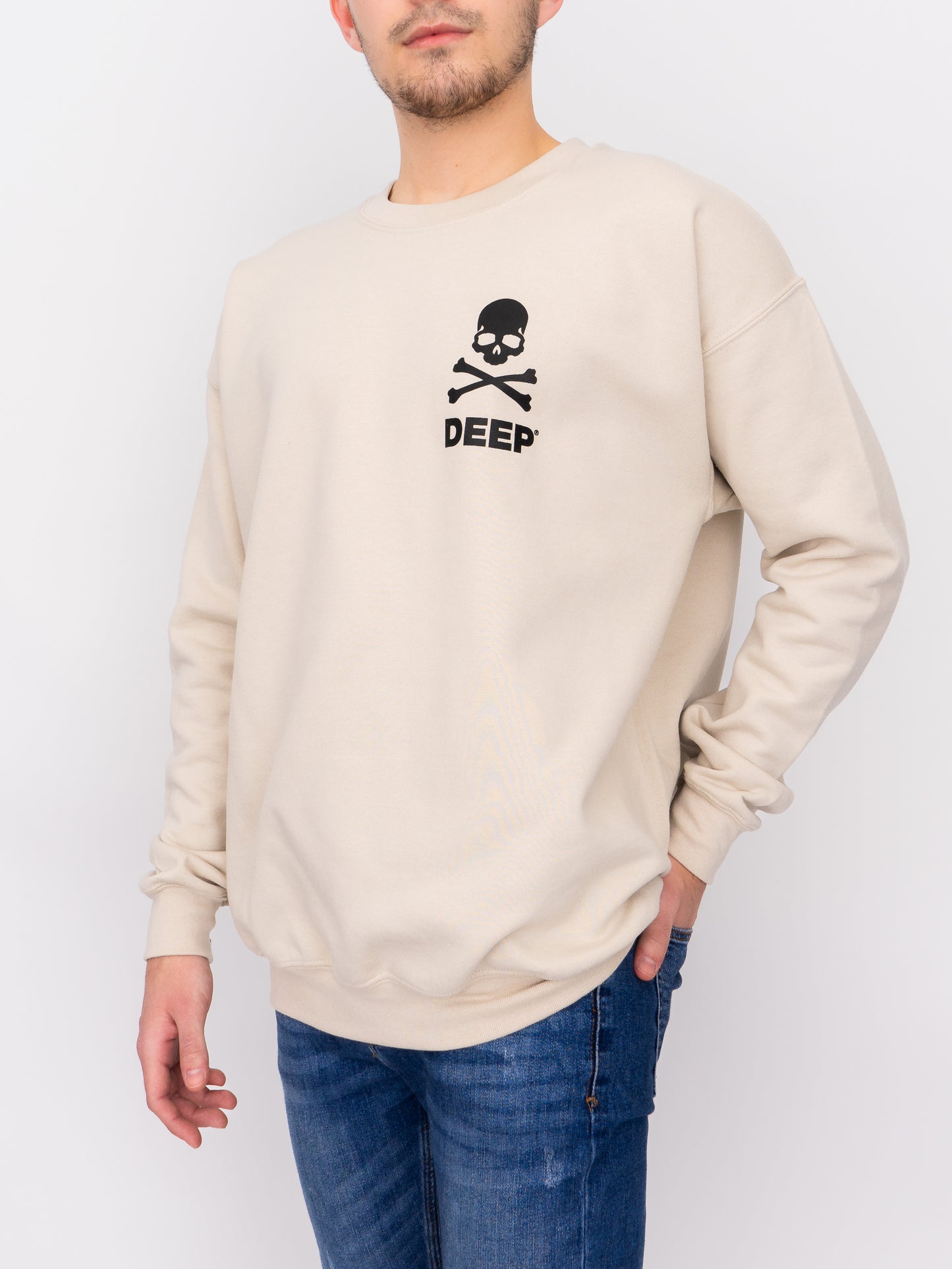 Crossbones Crew Neck Sweatshirt - Sand / Black - DEEP Clothing