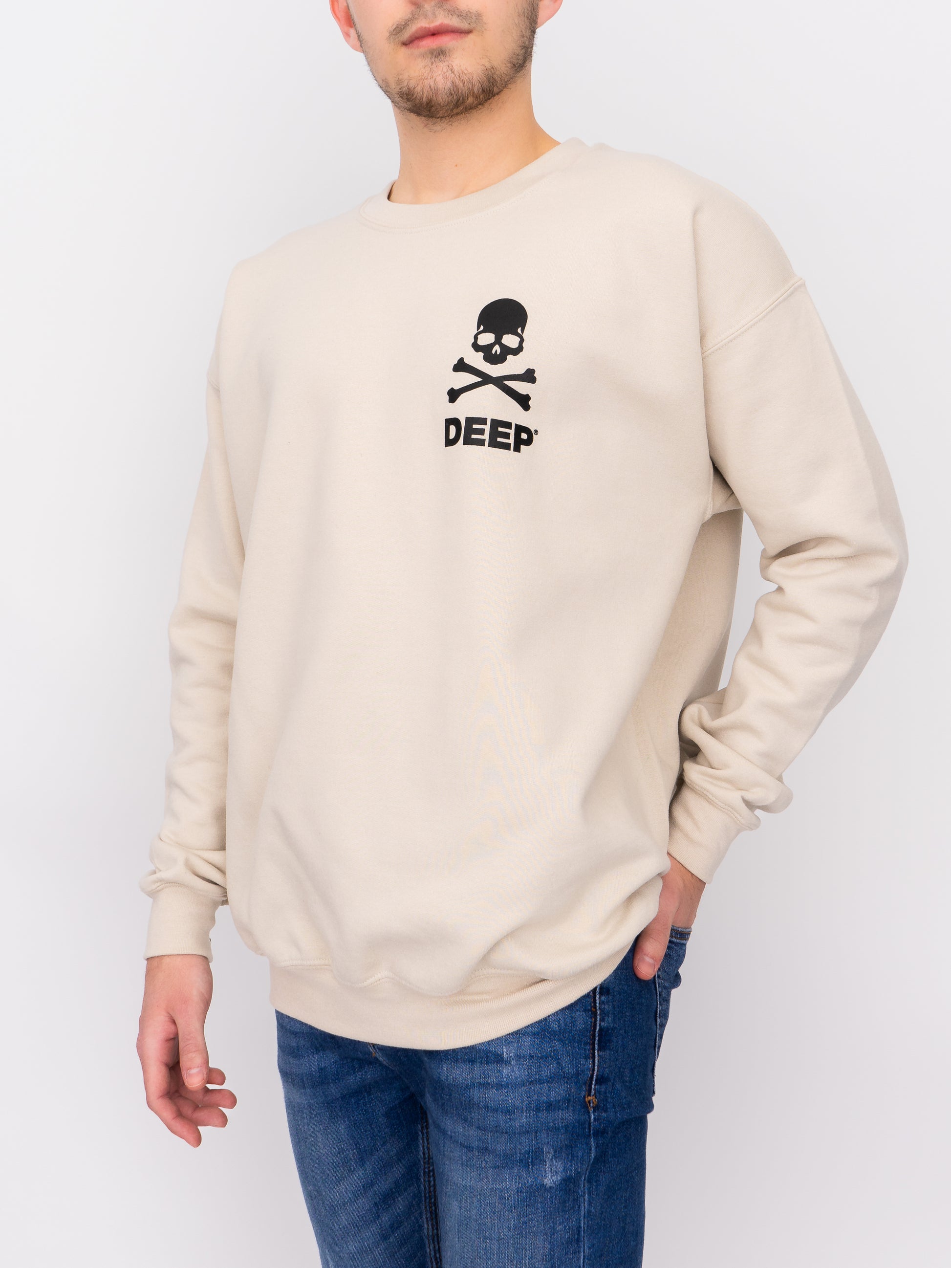 Crossbones Crew Neck Sweatshirt - Sand / Black - DEEP Clothing