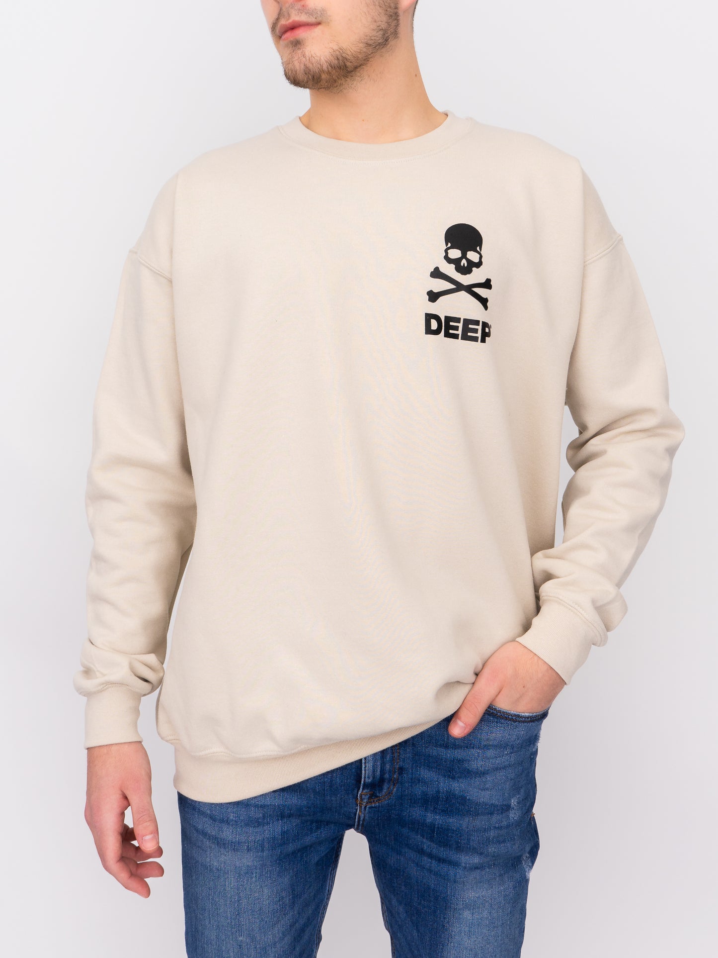 Crossbones Crew Neck Sweatshirt - Sand / Black - DEEP Clothing