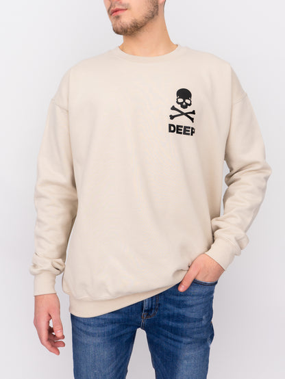 Crossbones Crew Neck Sweatshirt - Sand / Black - DEEP Clothing