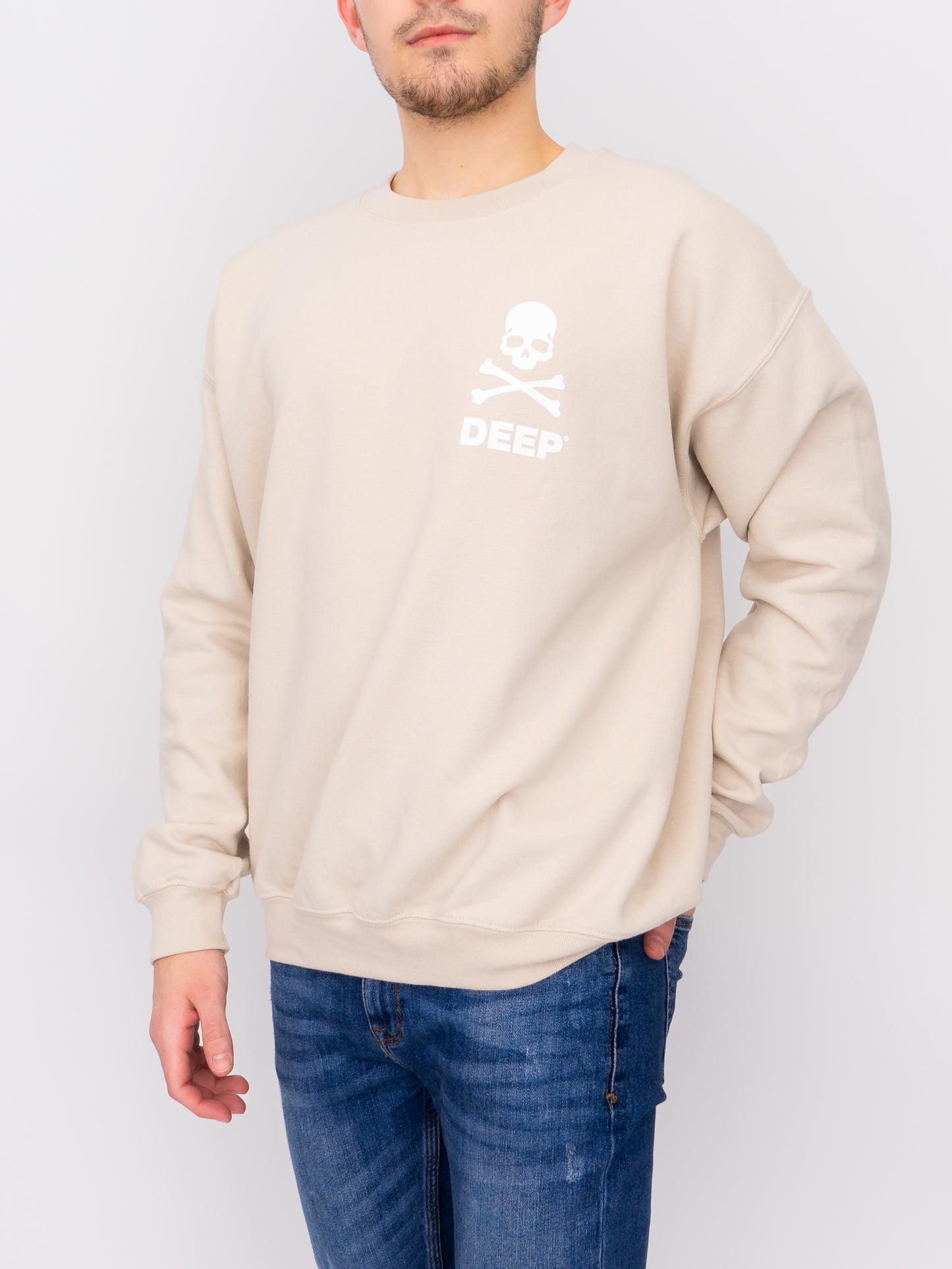 Crossbones Crew Neck Sweatshirt - Sand - DEEP Clothing
