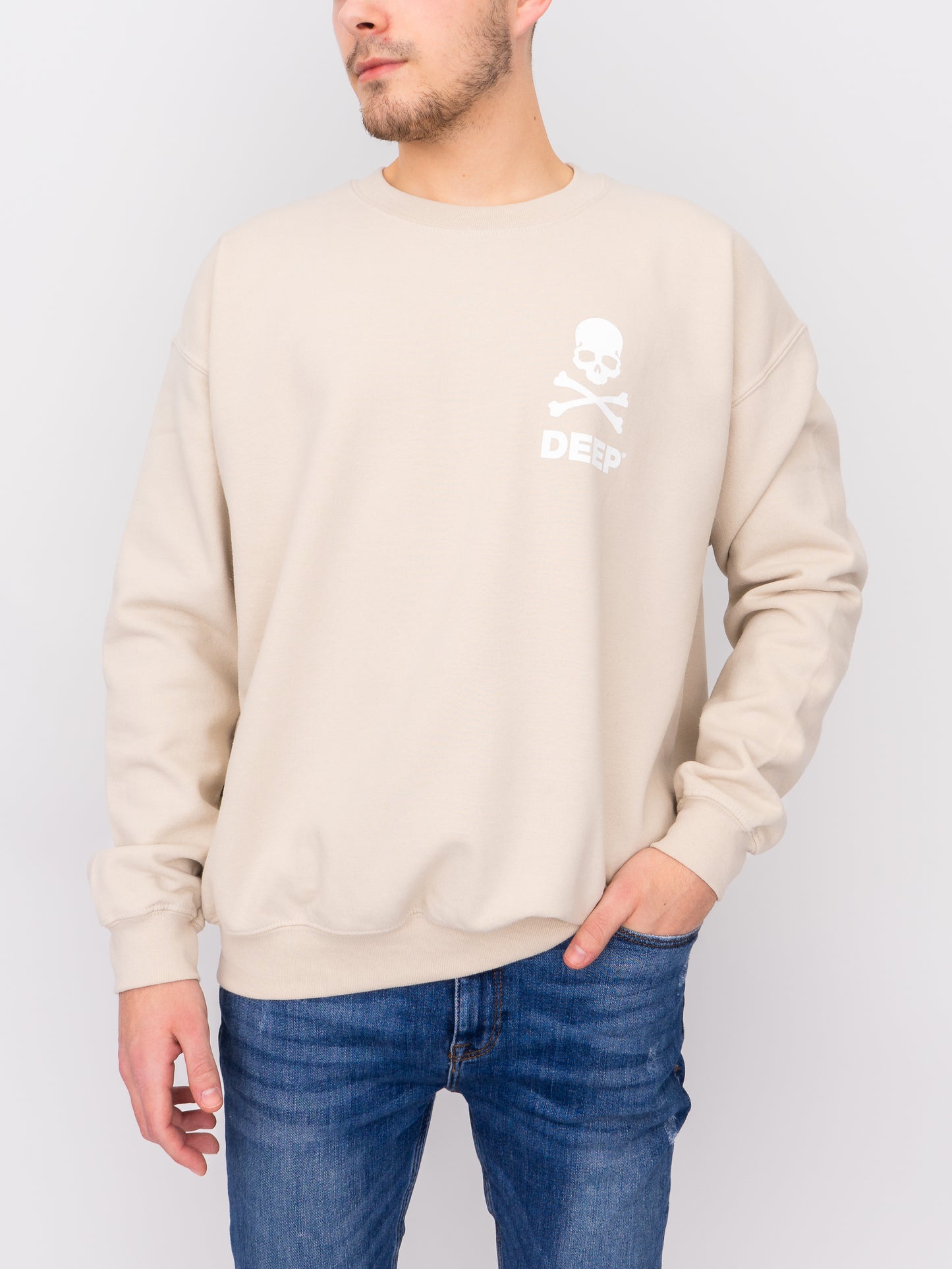 Crossbones Crew Neck Sweatshirt - Sand - DEEP Clothing