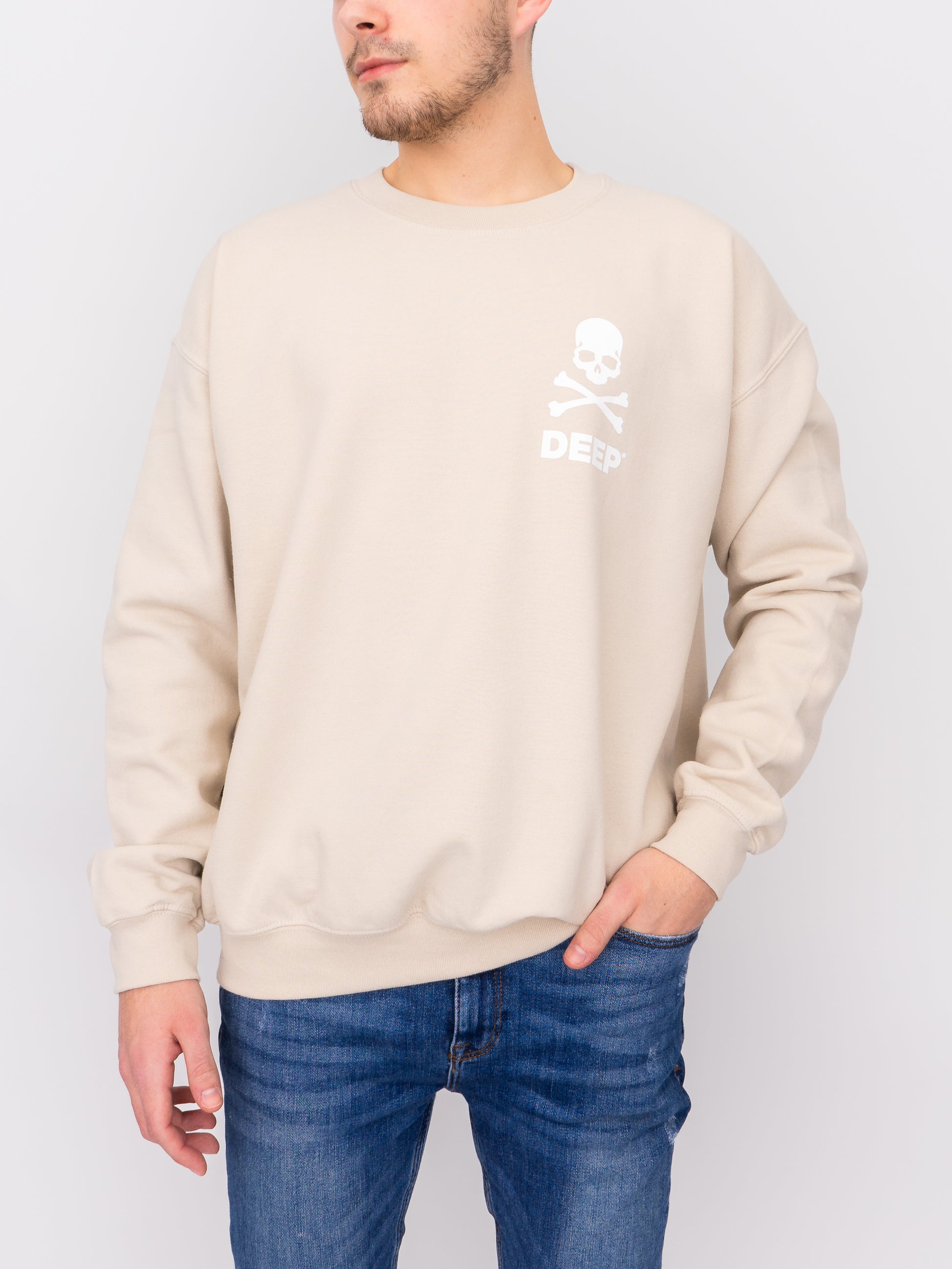 Crossbones Crew Neck Sweatshirt - Sand - DEEP Clothing