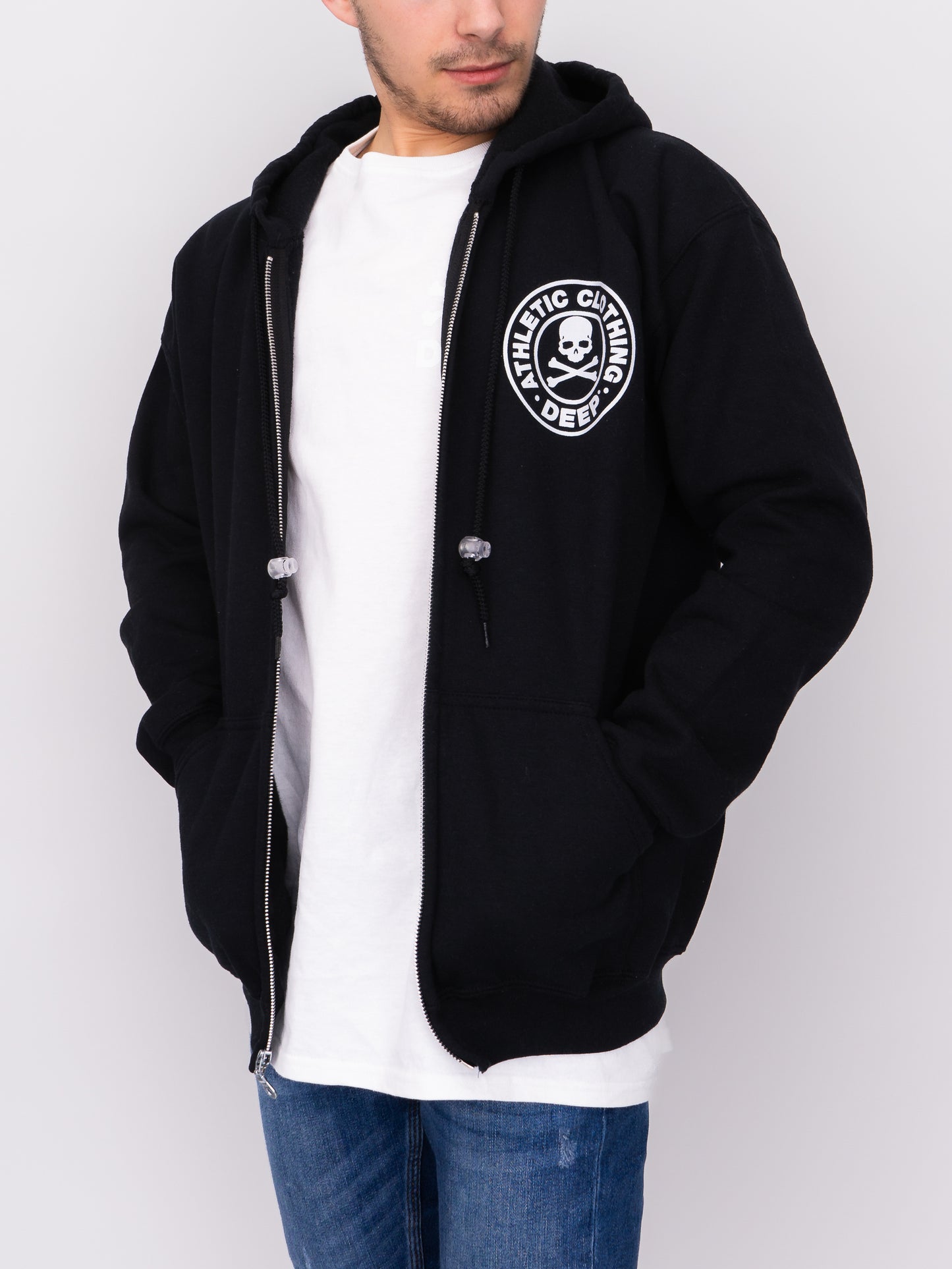 Athletic Hooded Sweatshirt (Zip) - Black - DEEP Clothing