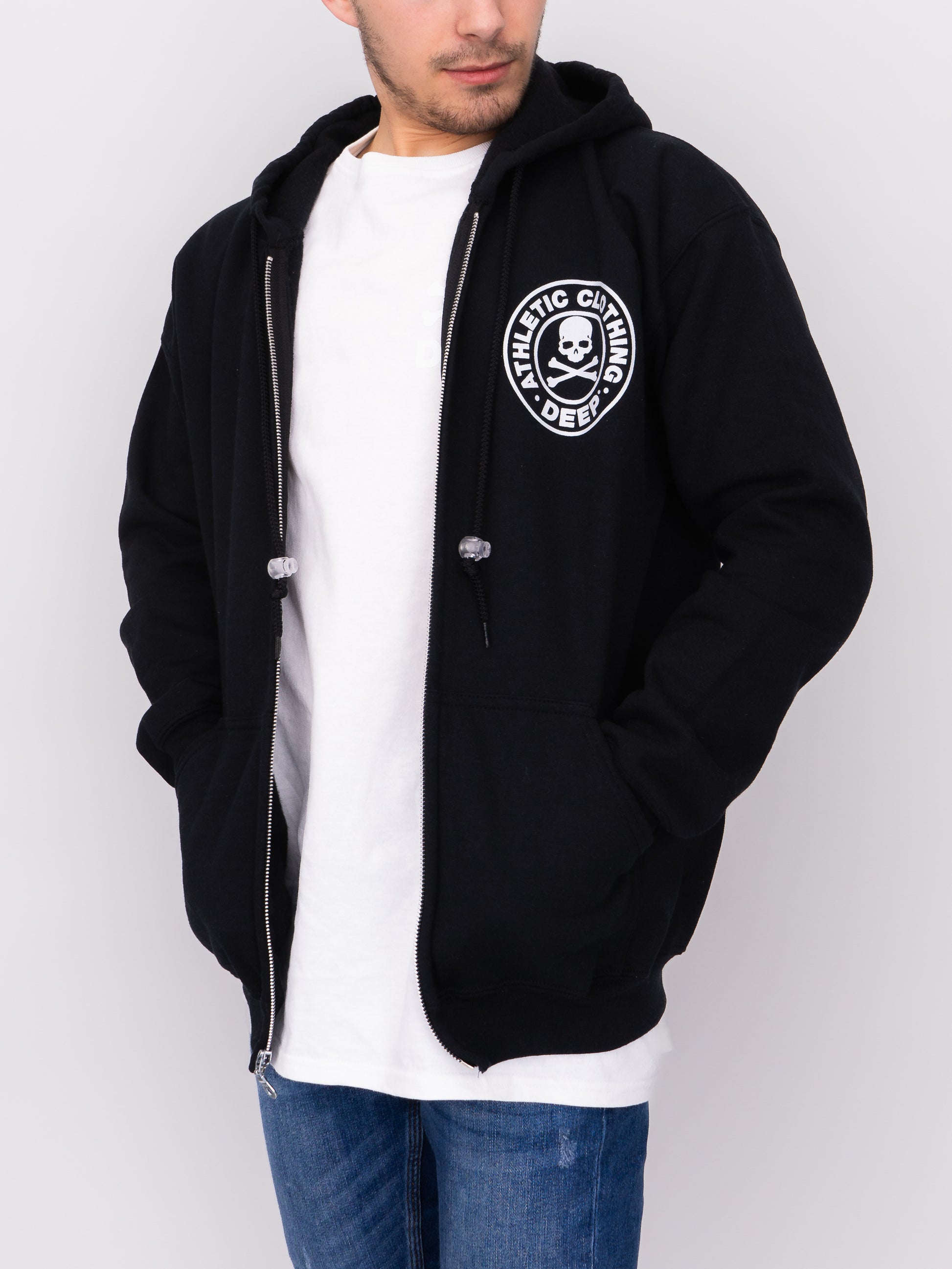 Athletic Hooded Sweatshirt (Zip) - Black - DEEP Clothing