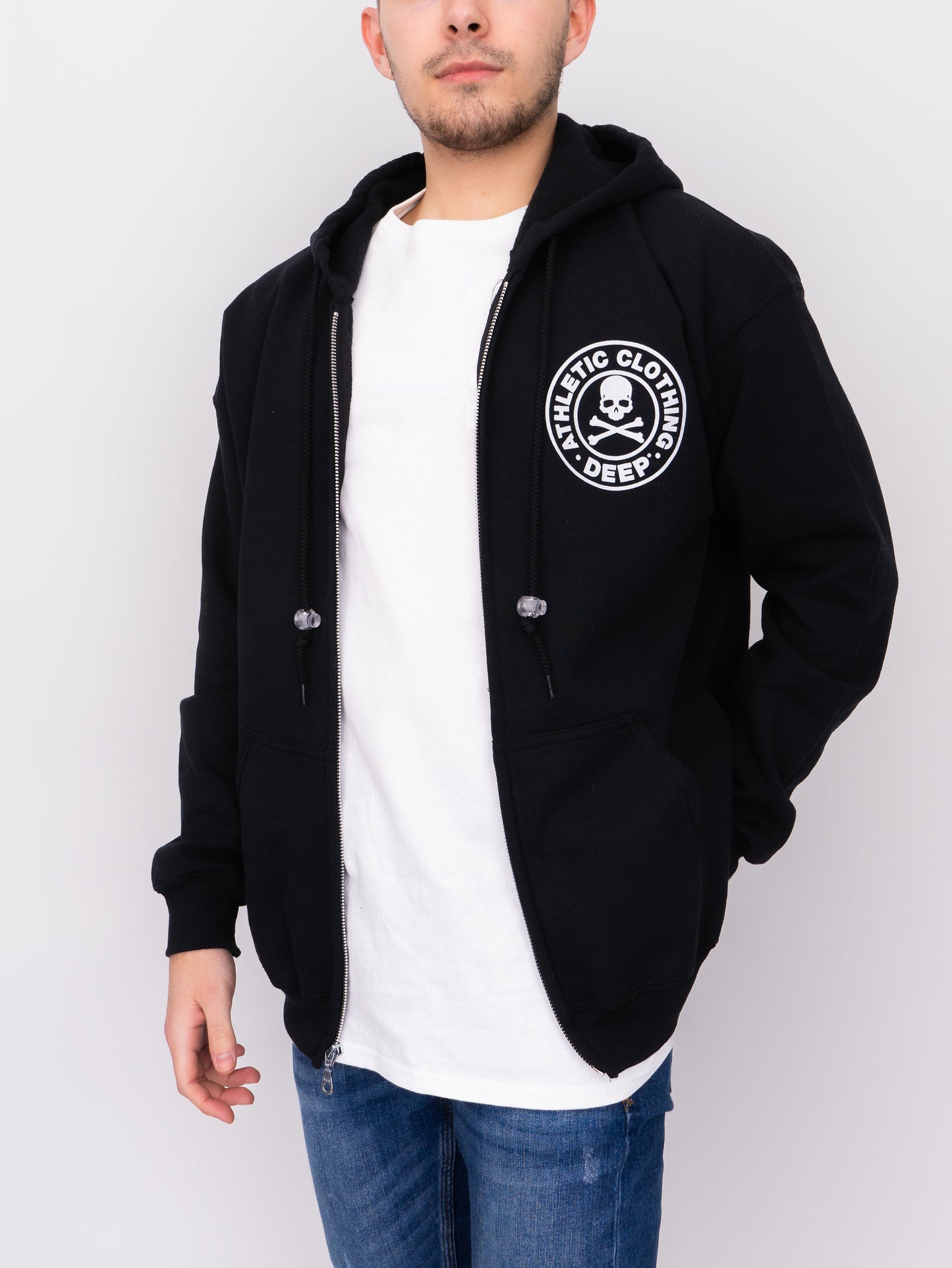 Athletic Hooded Sweatshirt (Zip) - Black - DEEP Clothing