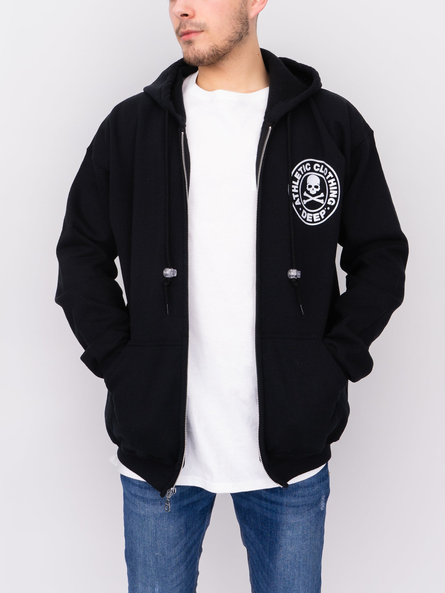 Athletic Hooded Sweatshirt (Zip) - Black - DEEP Clothing