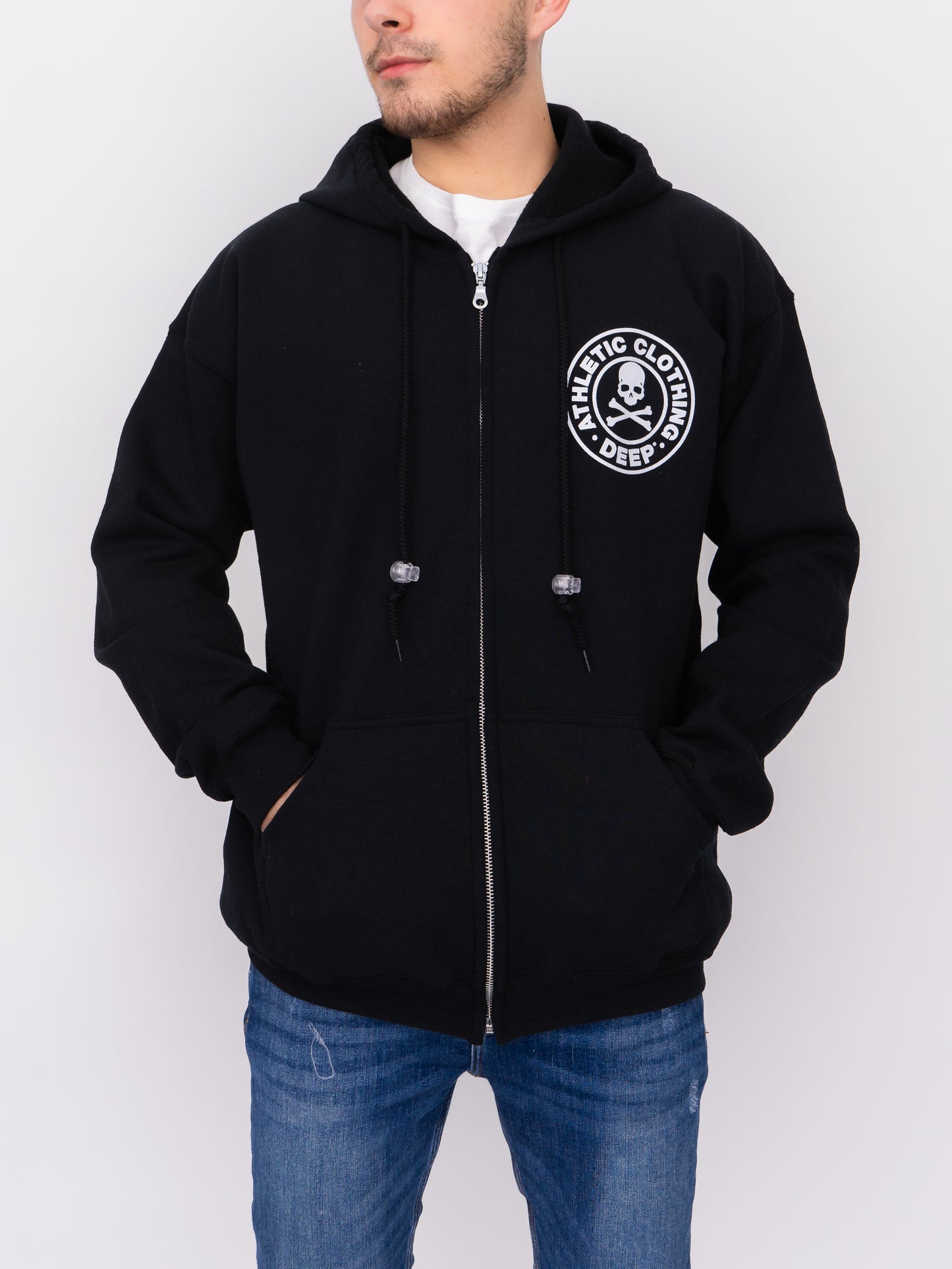 Athletic Hooded Sweatshirt (Zip) - Black - DEEP Clothing