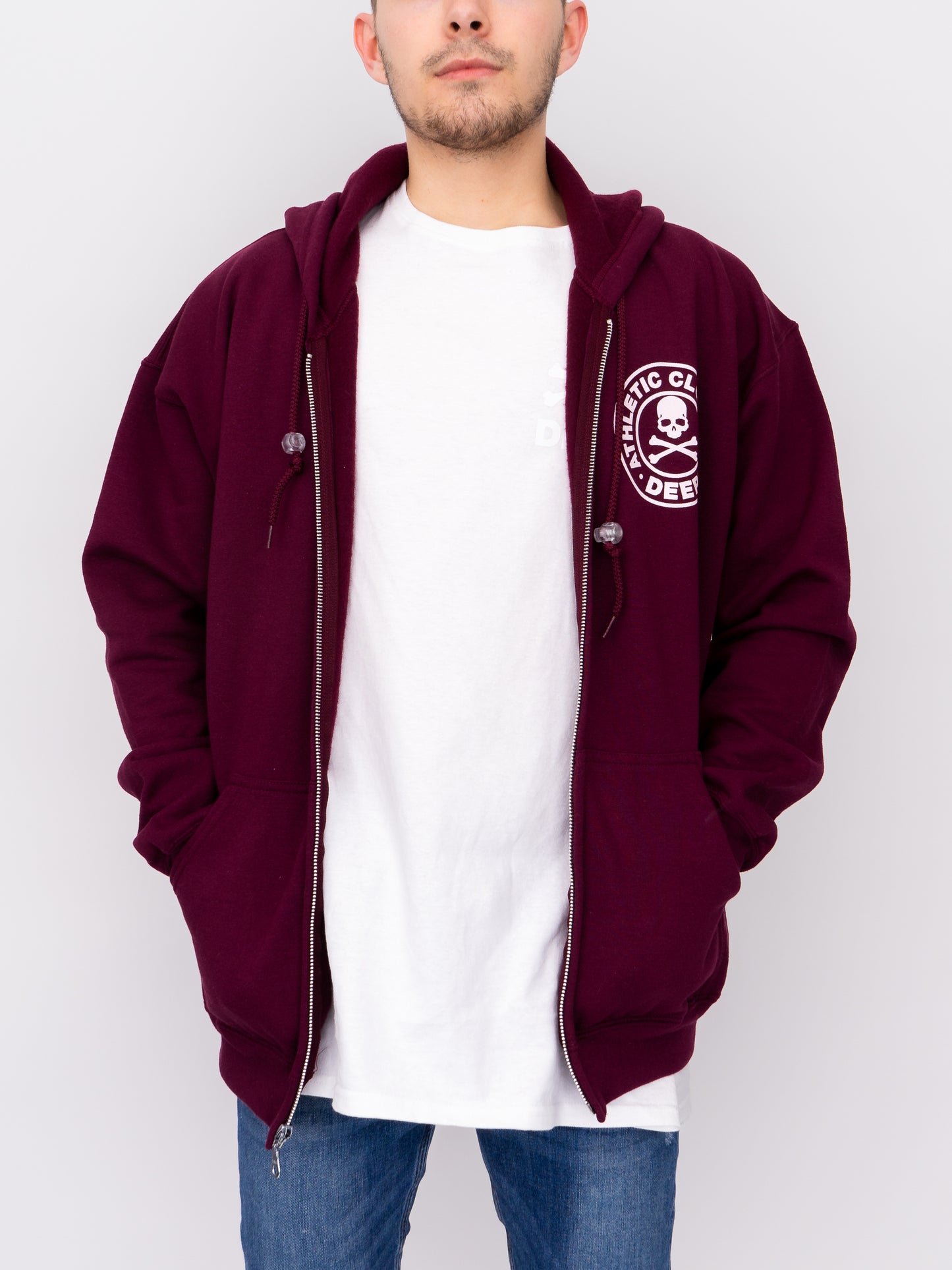 Athletic Hooded Sweatshirt (Zip) - Maroon - DEEP Clothing