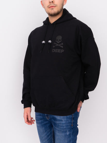 Crossbones Hooded Sweatshirt - Black / Black - DEEP Clothing