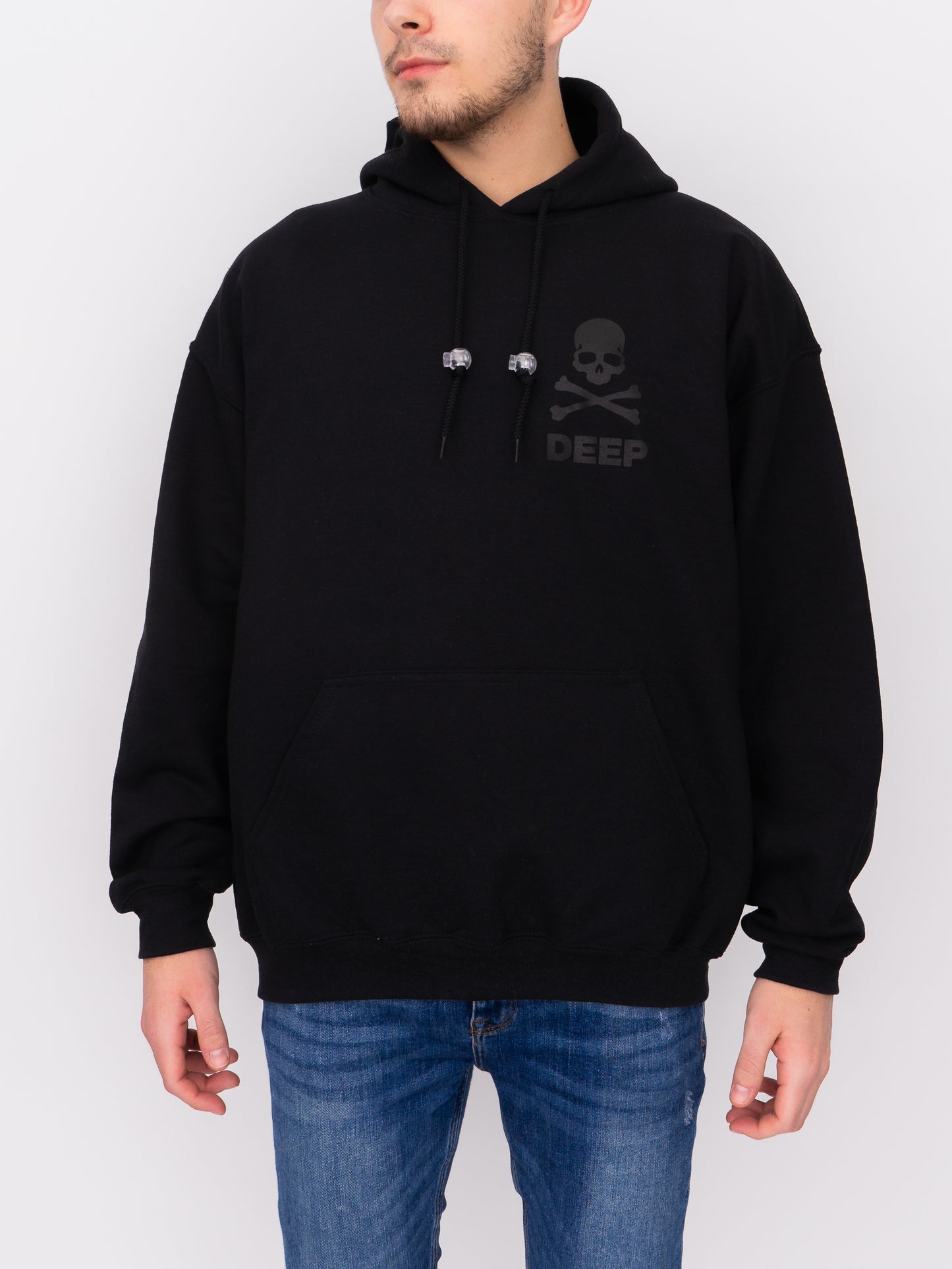 Crossbones Hooded Sweatshirt - Black / Black - DEEP Clothing