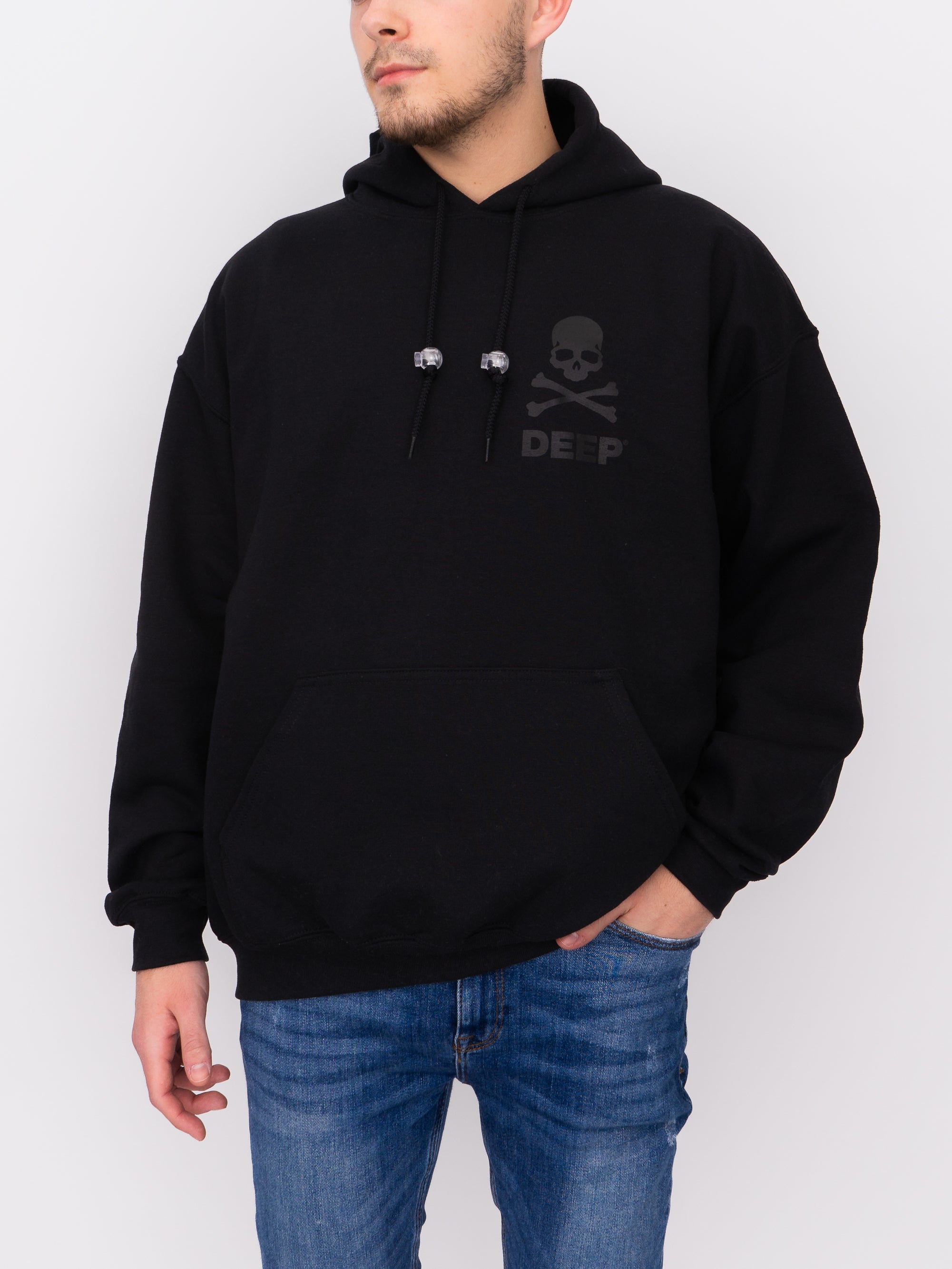 Crossbones Hooded Sweatshirt in Double Black DEEP Clothing