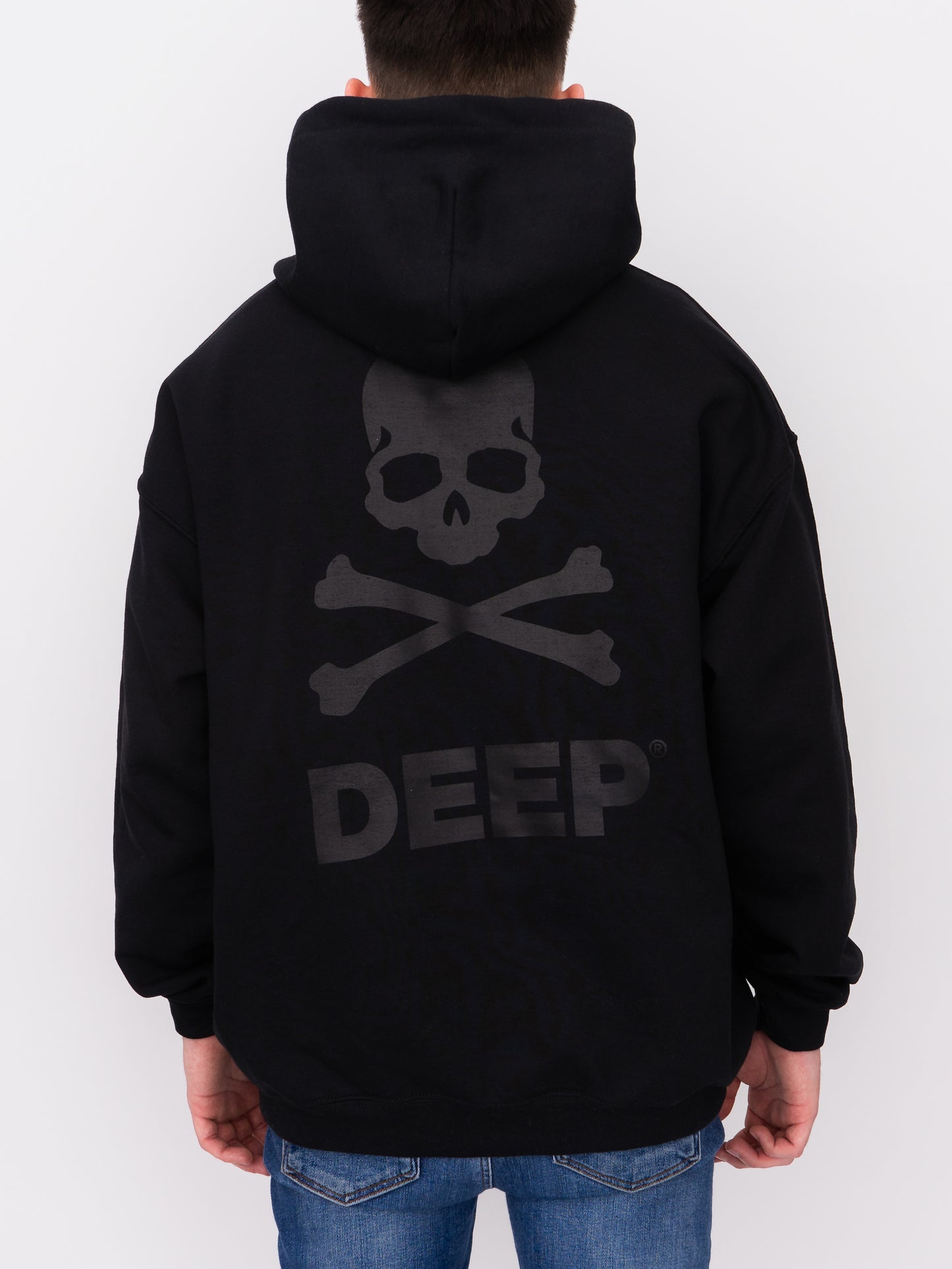 Crossbones Hooded Sweatshirt - Black / Black - DEEP Clothing