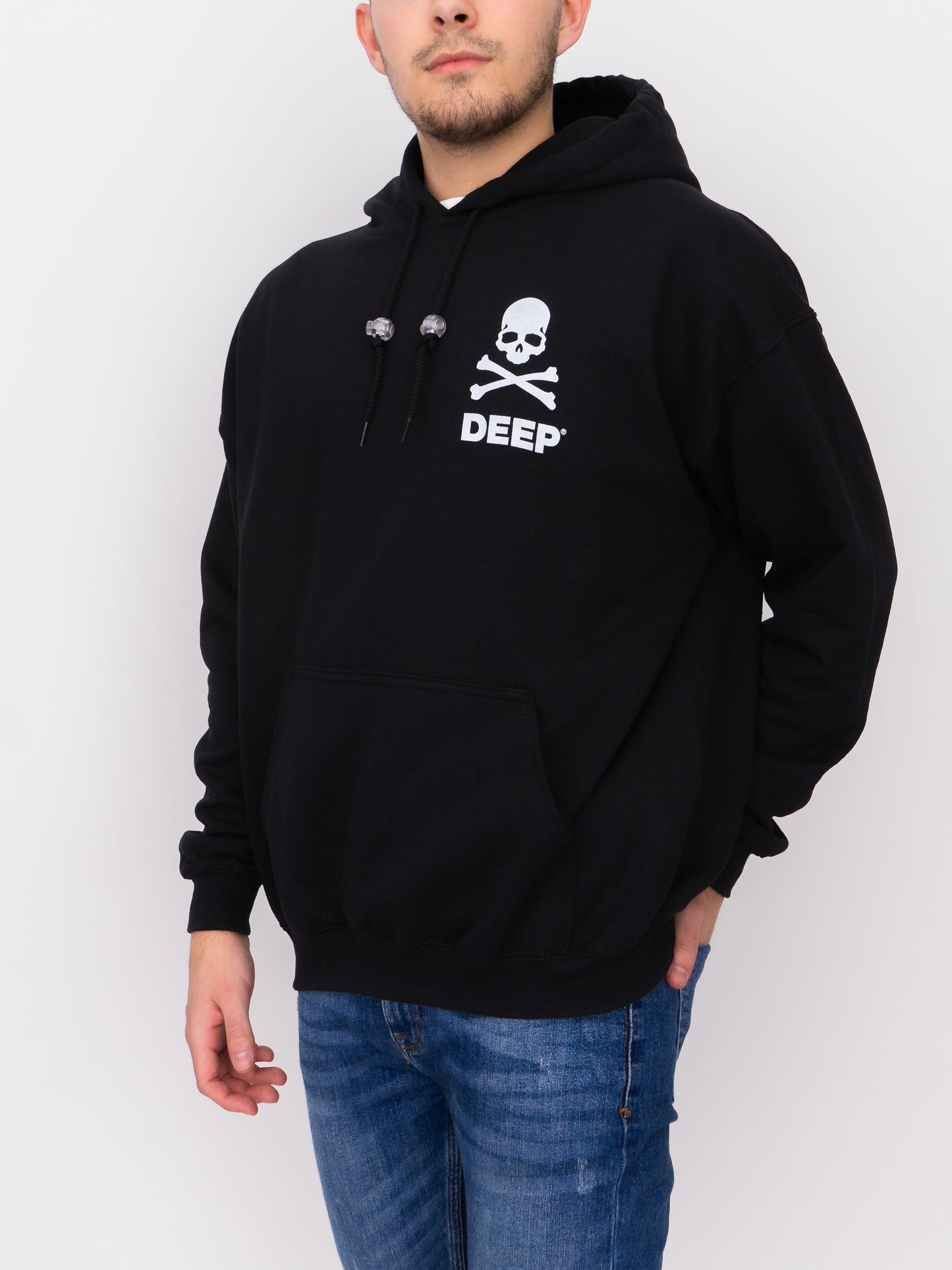 Crossbones Hooded Sweatshirt - Black / White - DEEP Clothing