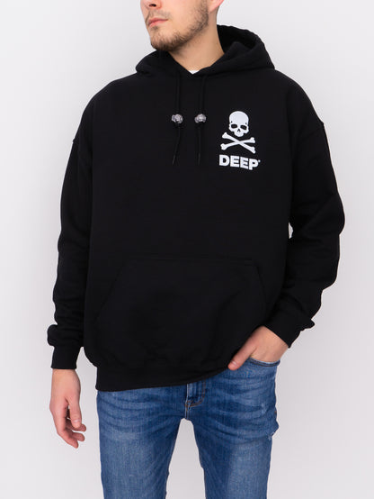 Crossbones Hooded Sweatshirt - Black / White - DEEP Clothing