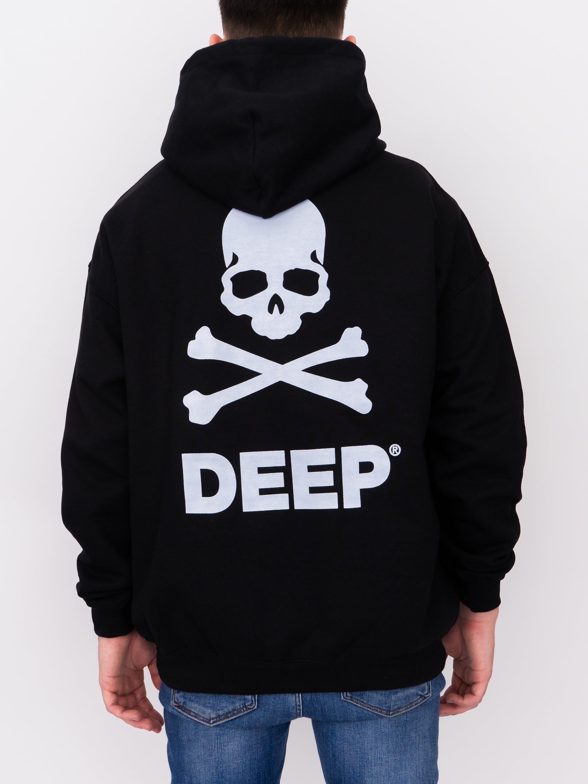 Crossbones Hooded Sweatshirt - Black / White - DEEP Clothing