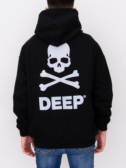 Crossbones Hooded Sweatshirt - Black / White - DEEP Clothing