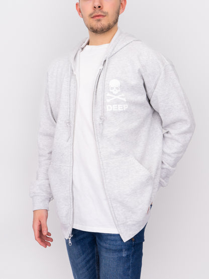 Crossbones Hooded Sweatshirt (Zip) - Ash Grey - DEEP Clothing