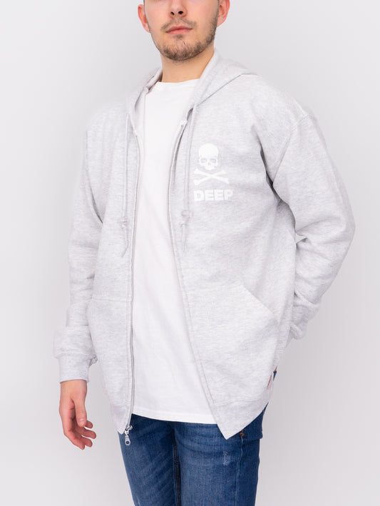Crossbones Hooded Sweatshirt (Zip) - Ash Grey - DEEP Clothing