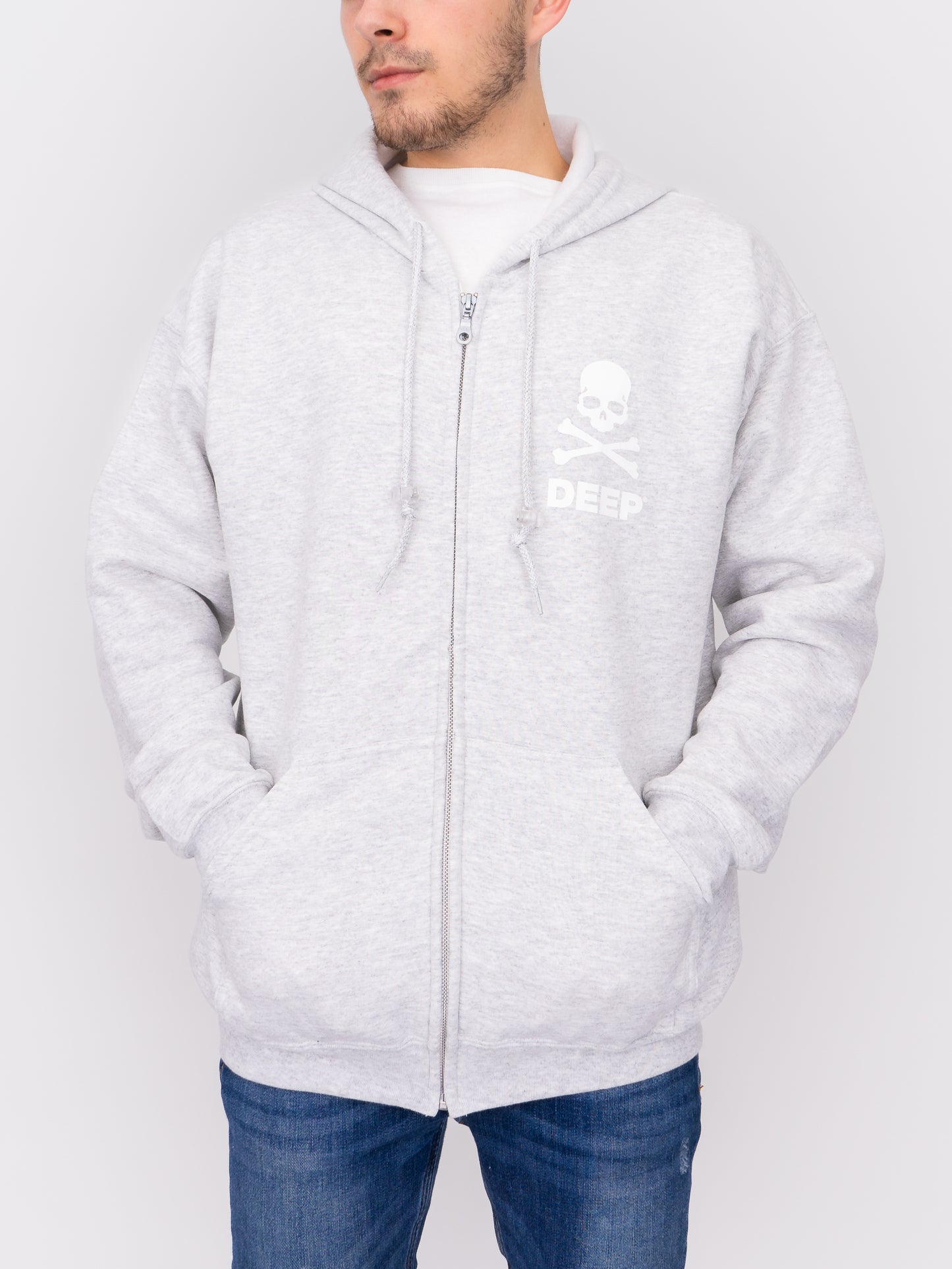 Crossbones Hooded Sweatshirt (Zip) - Ash Grey - DEEP Clothing
