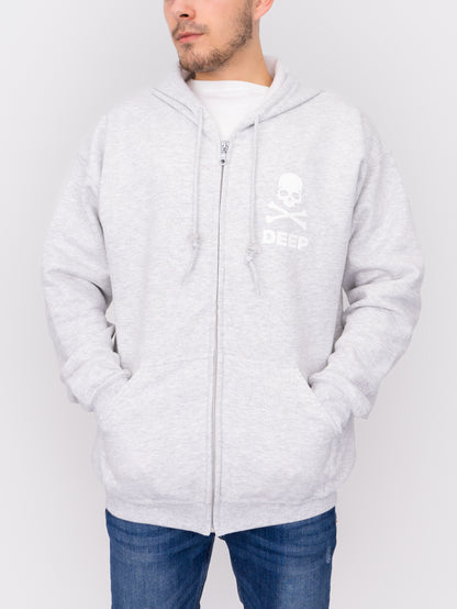 Crossbones Hooded Sweatshirt (Zip) - Ash Grey - DEEP Clothing