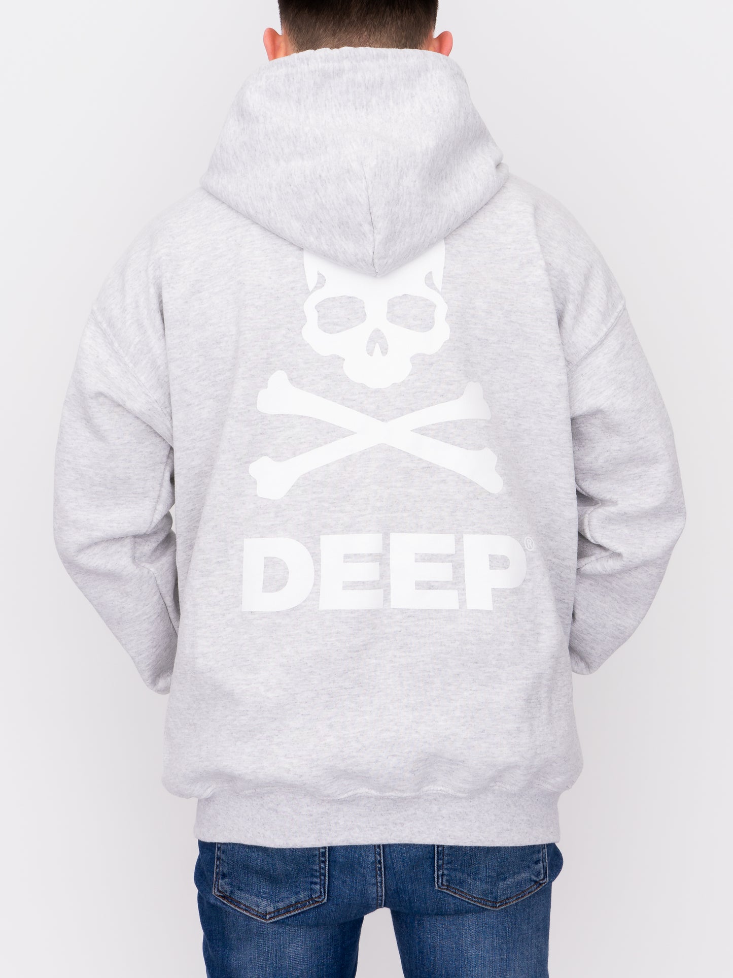 Crossbones Hooded Sweatshirt (Zip) - Ash Grey - DEEP Clothing