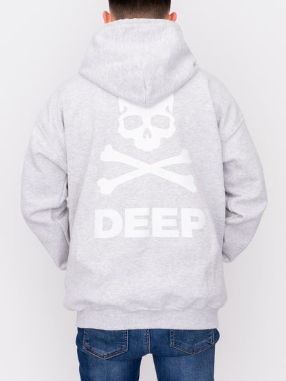 Crossbones Hooded Sweatshirt (Zip) - Ash Grey - DEEP Clothing