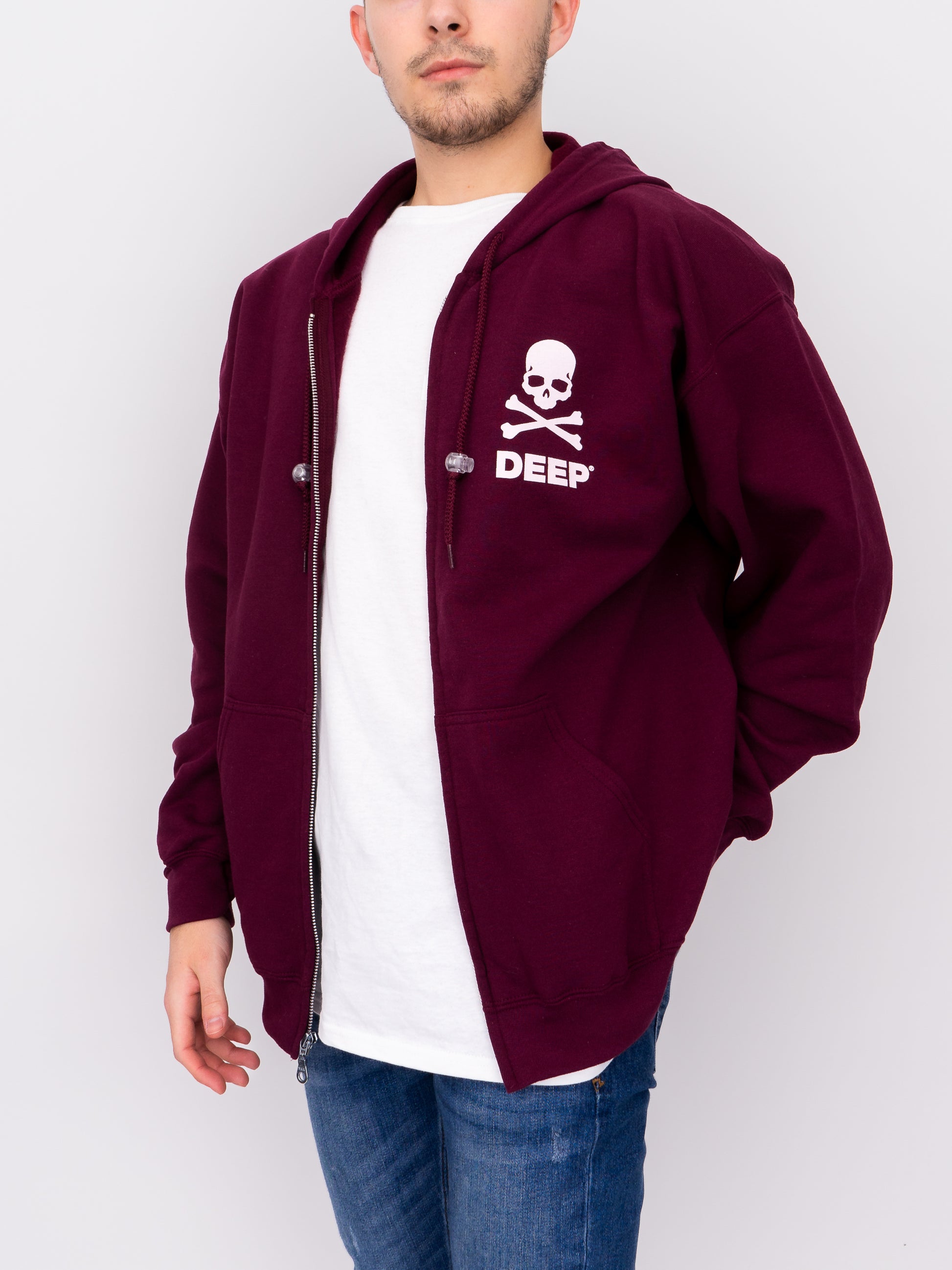 Crossbones Hooded Sweatshirt (Zip) - Maroon - DEEP Clothing