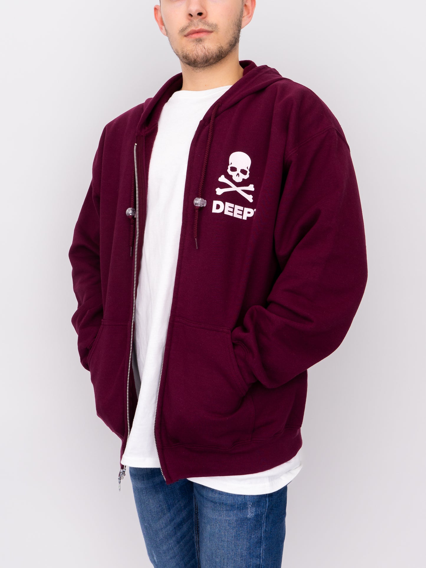 Crossbones Hooded Sweatshirt (Zip) - Maroon - DEEP Clothing