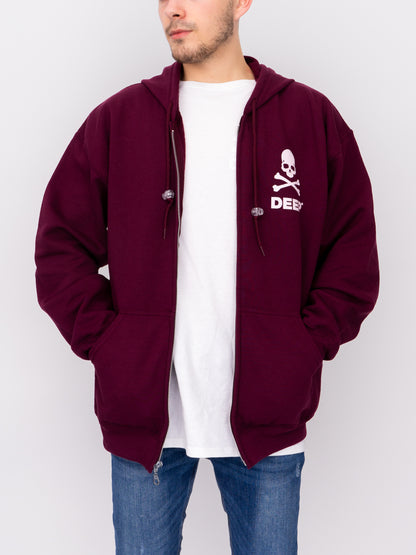 Crossbones Hooded Sweatshirt (Zip) - Maroon - DEEP Clothing