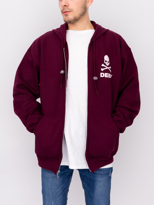 Crossbones Hooded Sweatshirt (Zip) - Maroon - DEEP Clothing