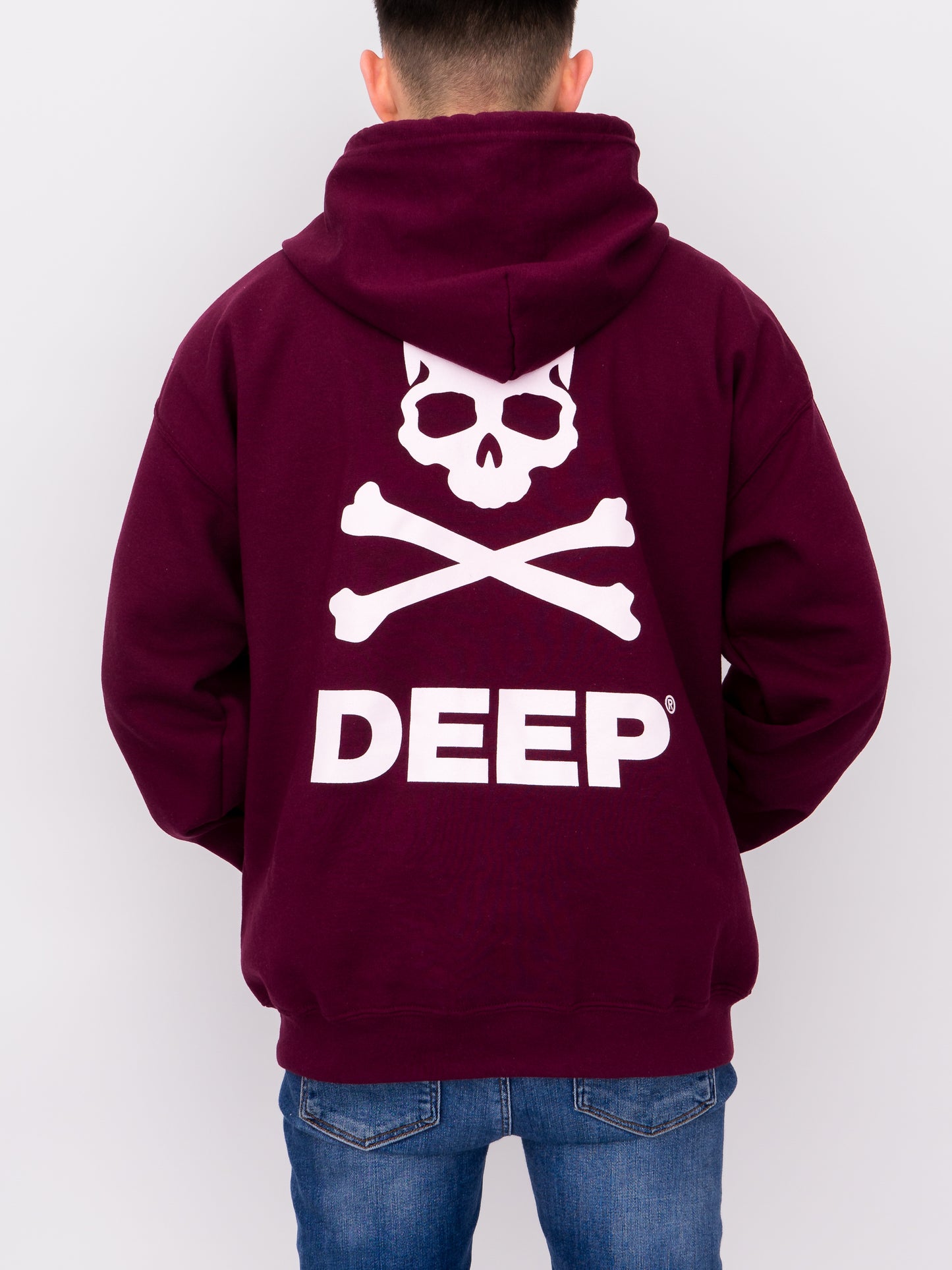 Crossbones Hooded Sweatshirt (Zip) - Maroon - DEEP Clothing