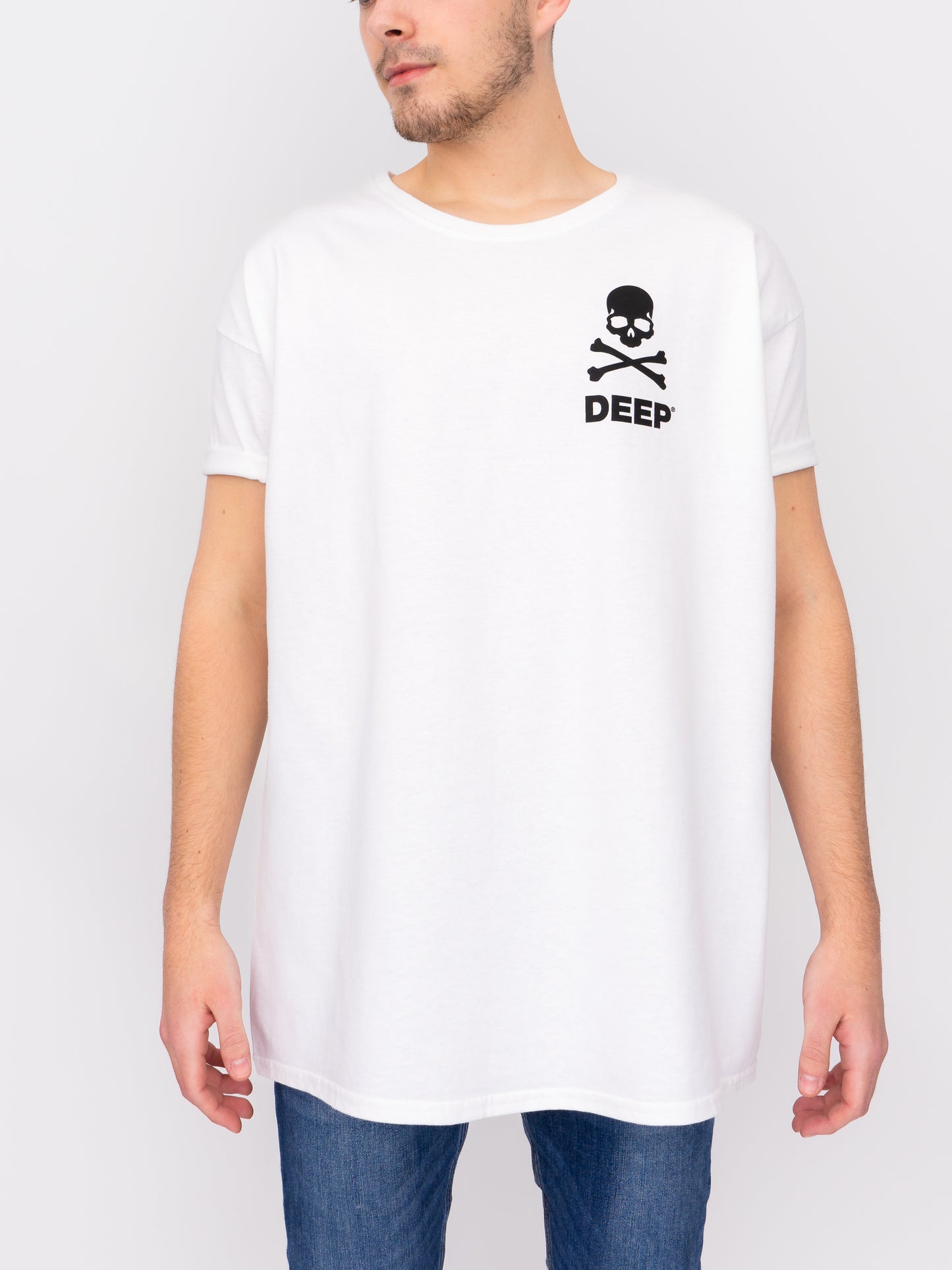 Crossbones Oversize T-Shirt - White / Black - DEEP Clothing
