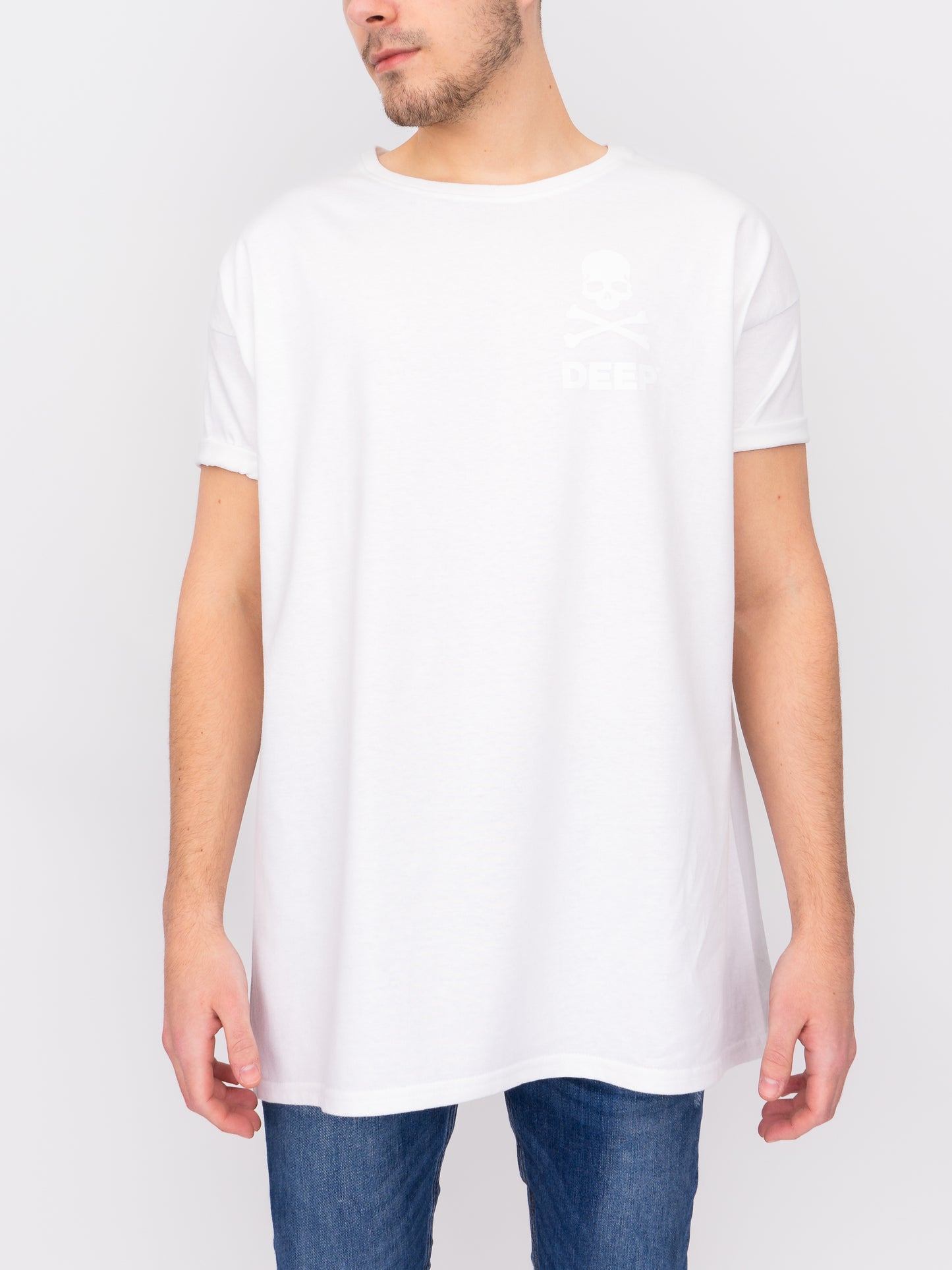 Crossbones Oversize T-Shirt - White / White - DEEP Clothing