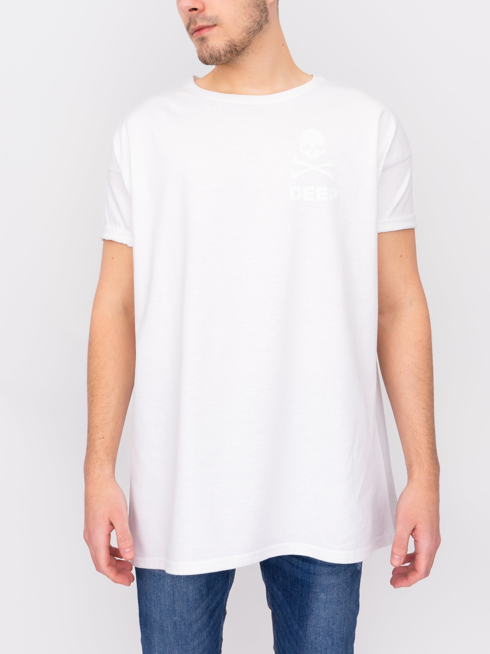 Crossbones Oversize T-Shirt - White / White - DEEP Clothing