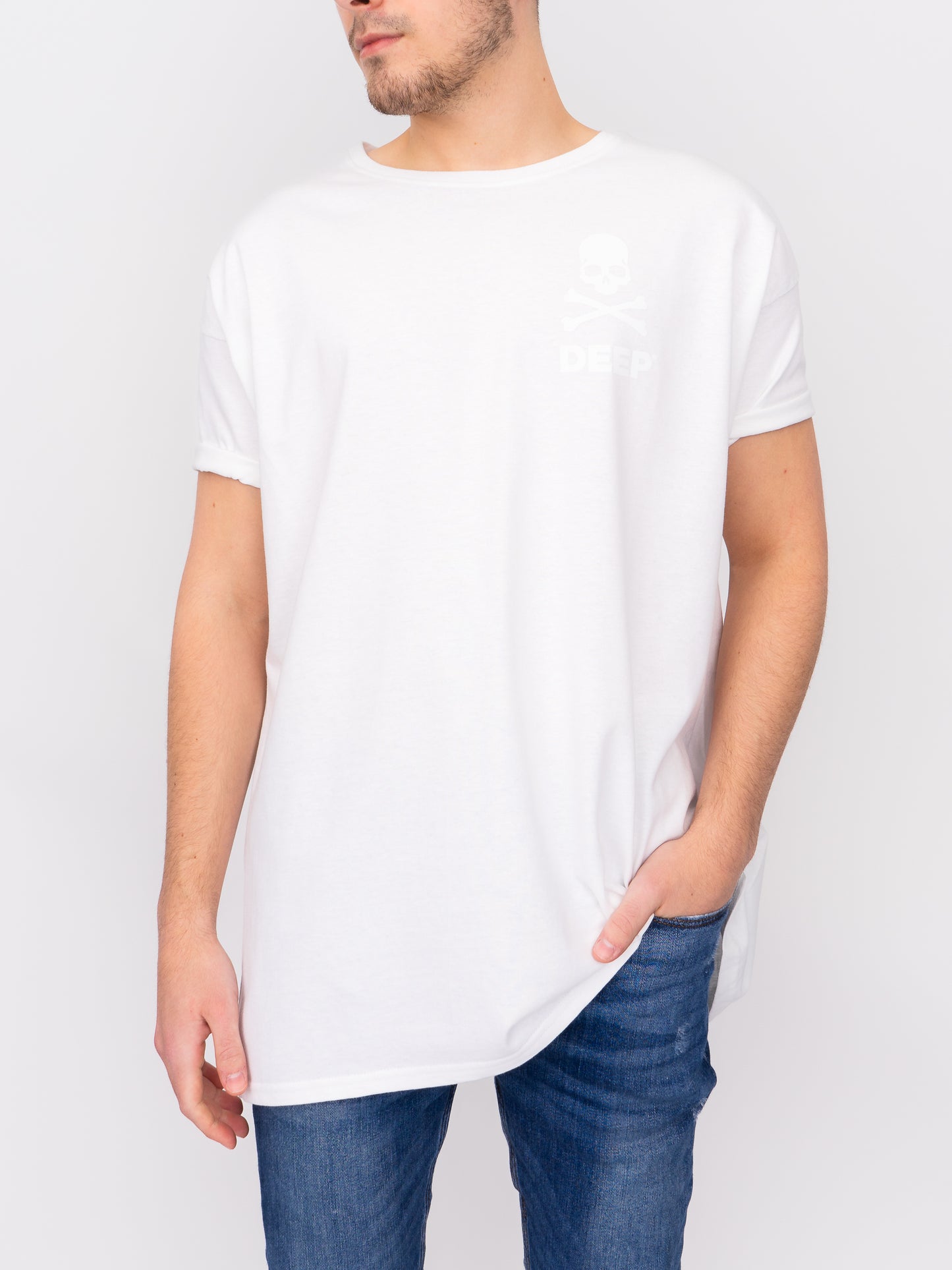 Crossbones Oversize T-Shirt - White / White - DEEP Clothing