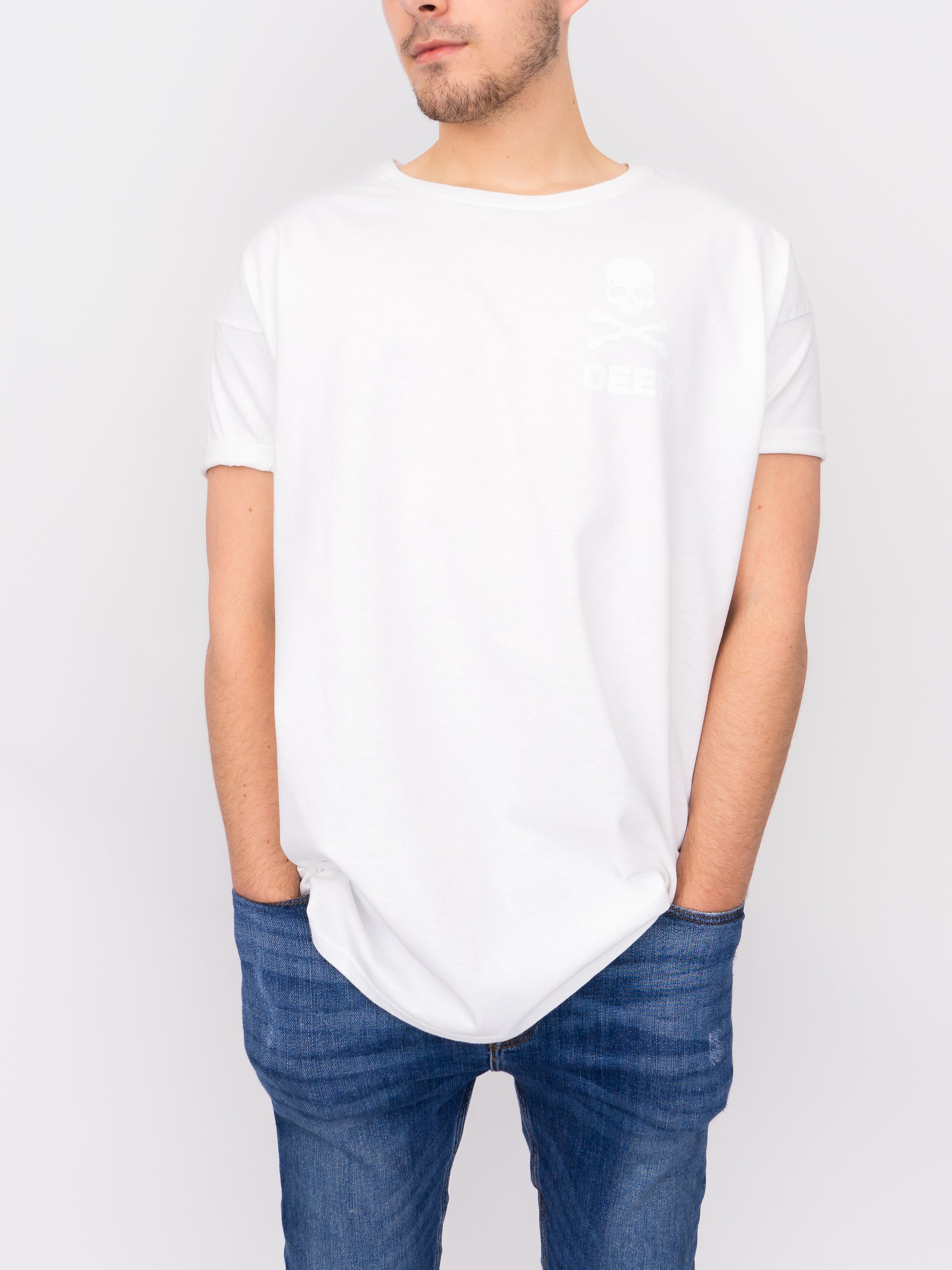 Crossbones Oversize T-Shirt - White / White - DEEP Clothing